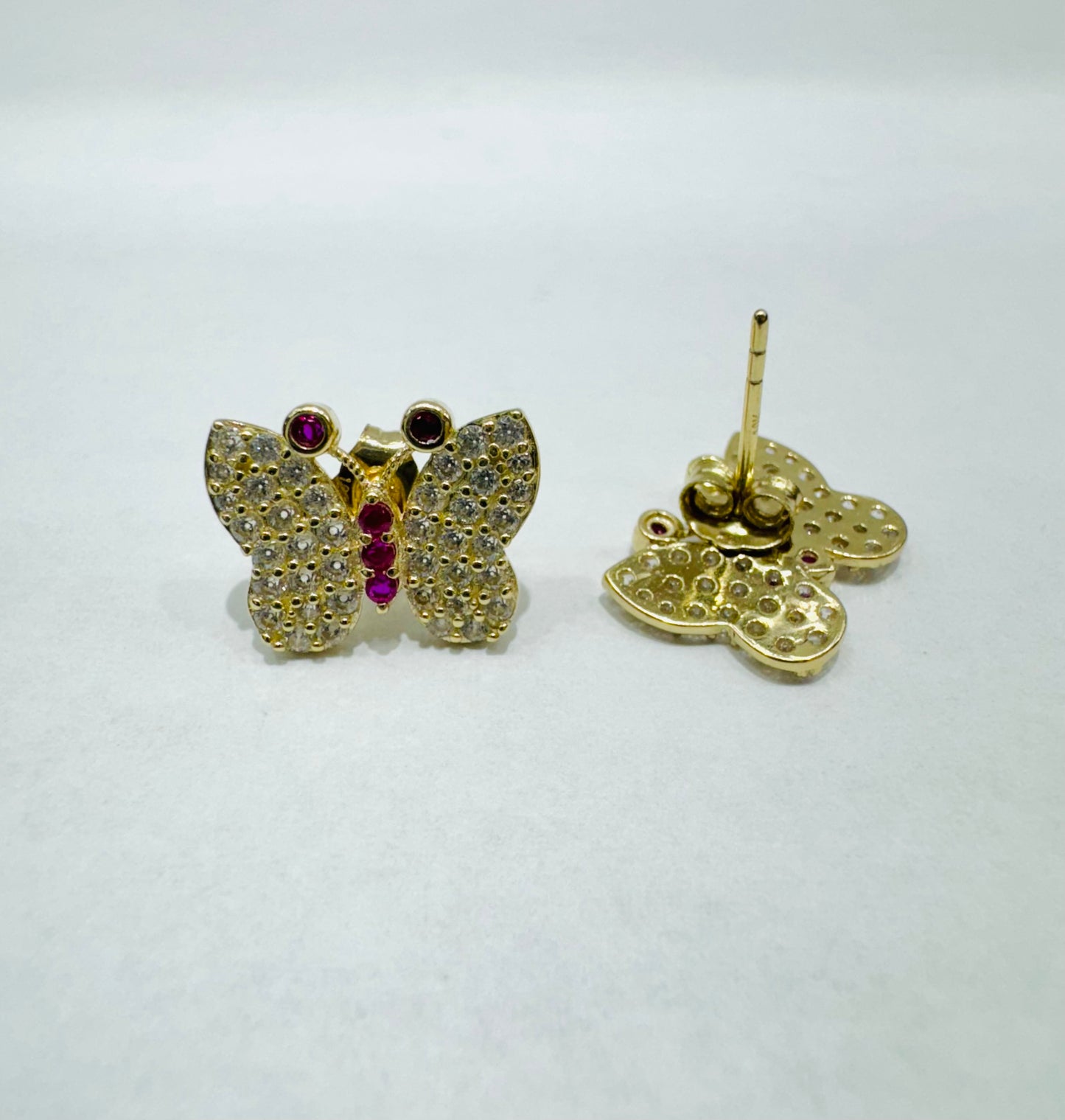 10K GOLD BUTTERFLY EARRINGS WITH CZ STONES, WEIGHT: 2gm