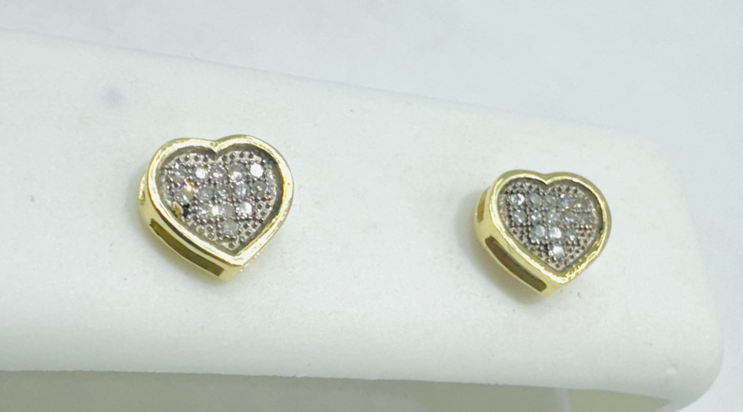 10K GOLD NATURAL DIAMOND HEART EARRINGS 0.06CT