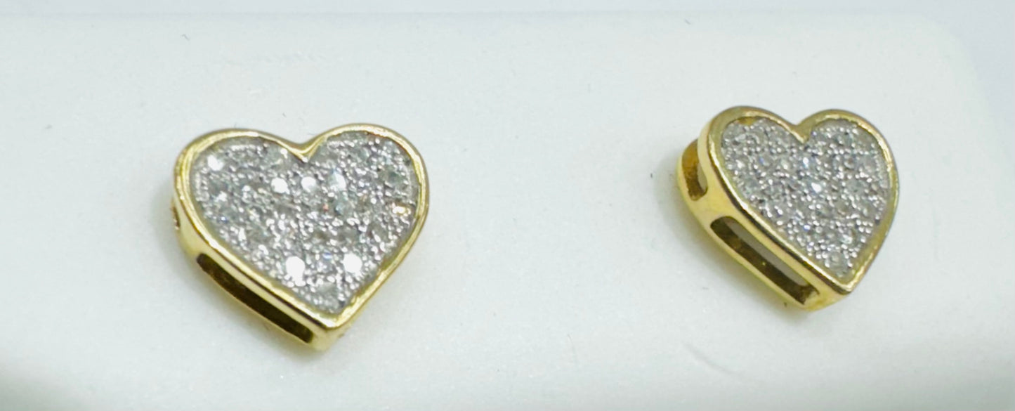 10K GOLD NATURAL DIAMOND HEART EARRINGS 0.12CT