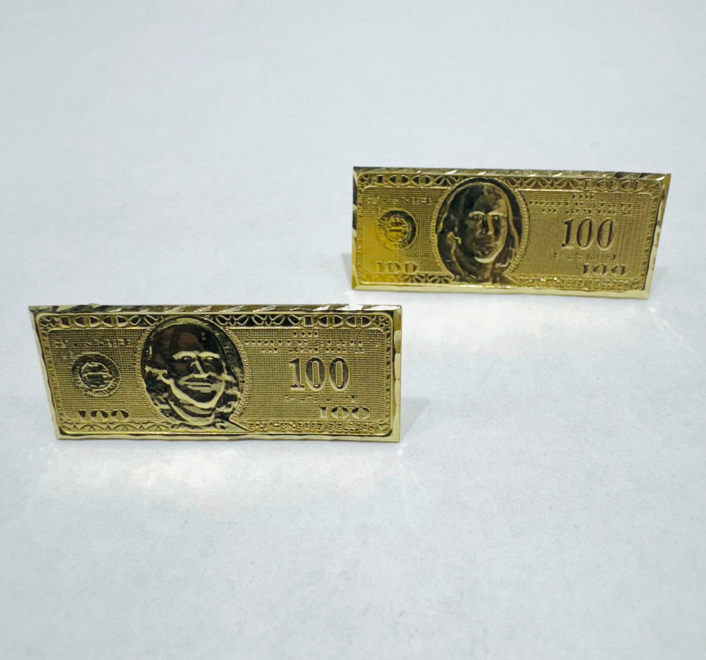 10K GOLD 100 DOLLAR BILL EARRINGS, WEIGHT: 3.5gm