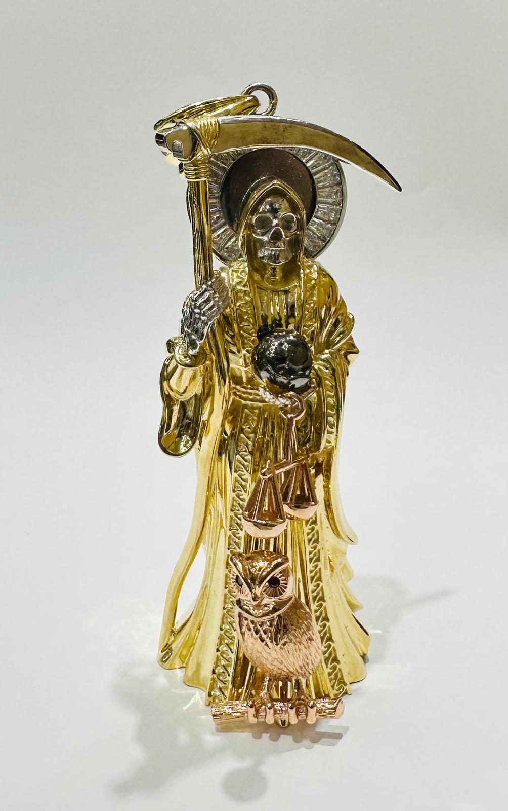 10K GOLD SOLID SANTA MUERTE PENDANT, WEIGHT: 88.2gm