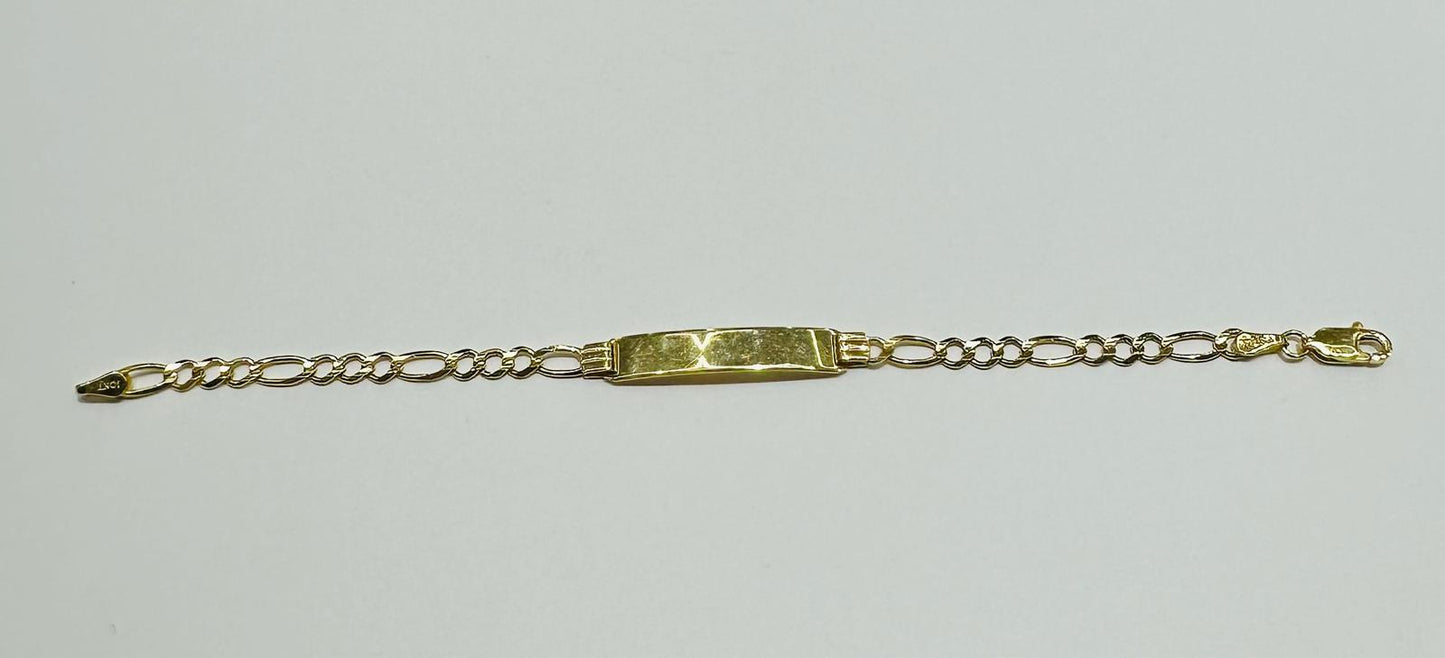 10K GOLD FIGARO BABY ID BRACELET 6" 1.35mm, Weight: 3.5gm