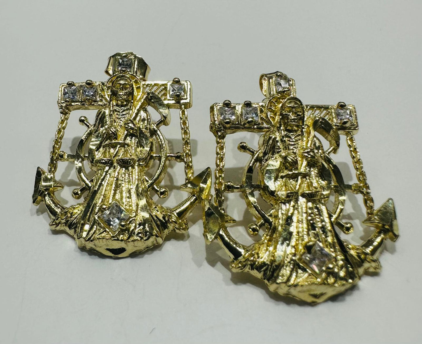 10K GOLD SANTA MUERTE EARRINGS, WEIGHT: 4.0gm