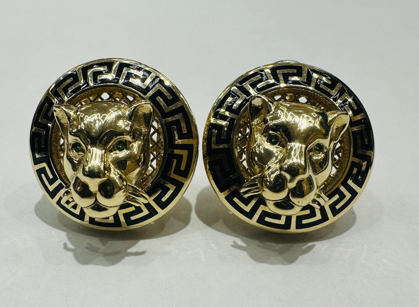 10K GOLD BLACK ITALIAN LEOPARD EARRINGS, WEIGHT: 7.6gm