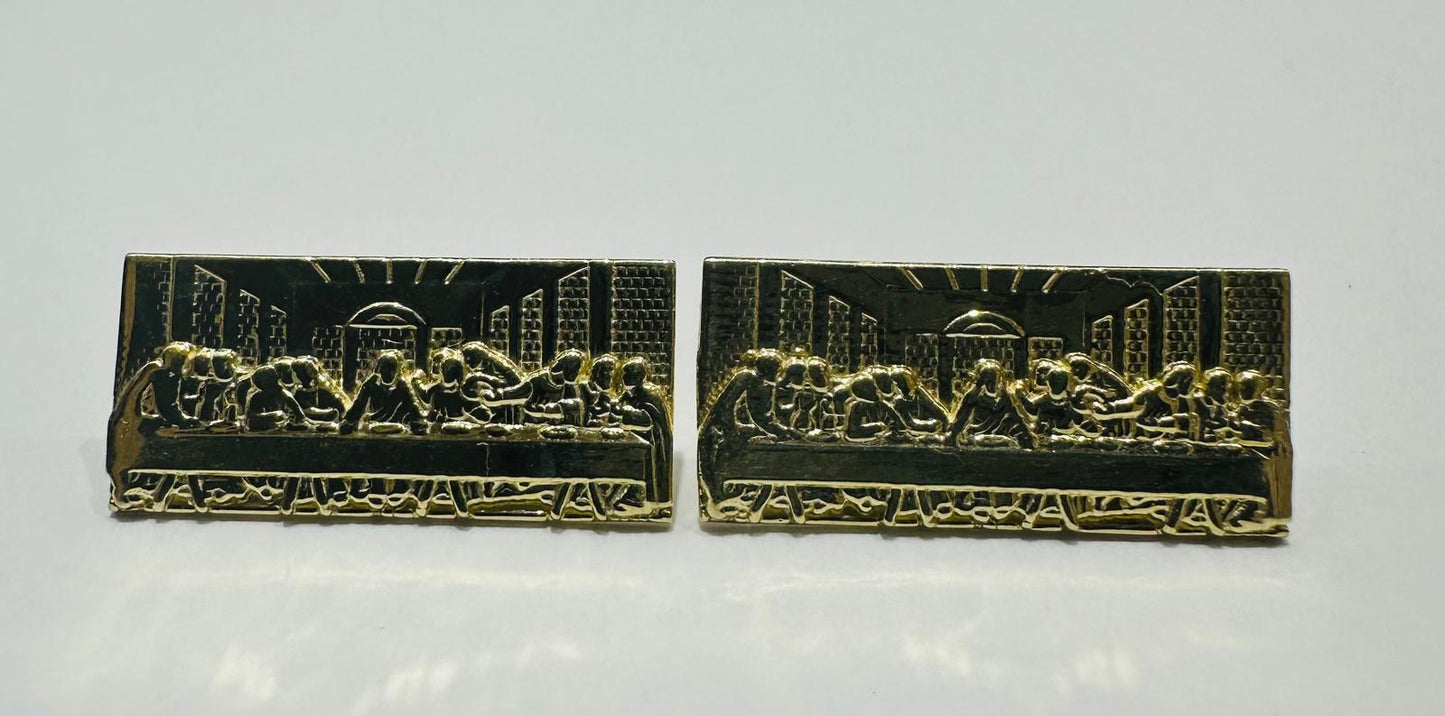 10K GOLD LAST SUPPER EARRINGS, WEIGHT: 2.1gm