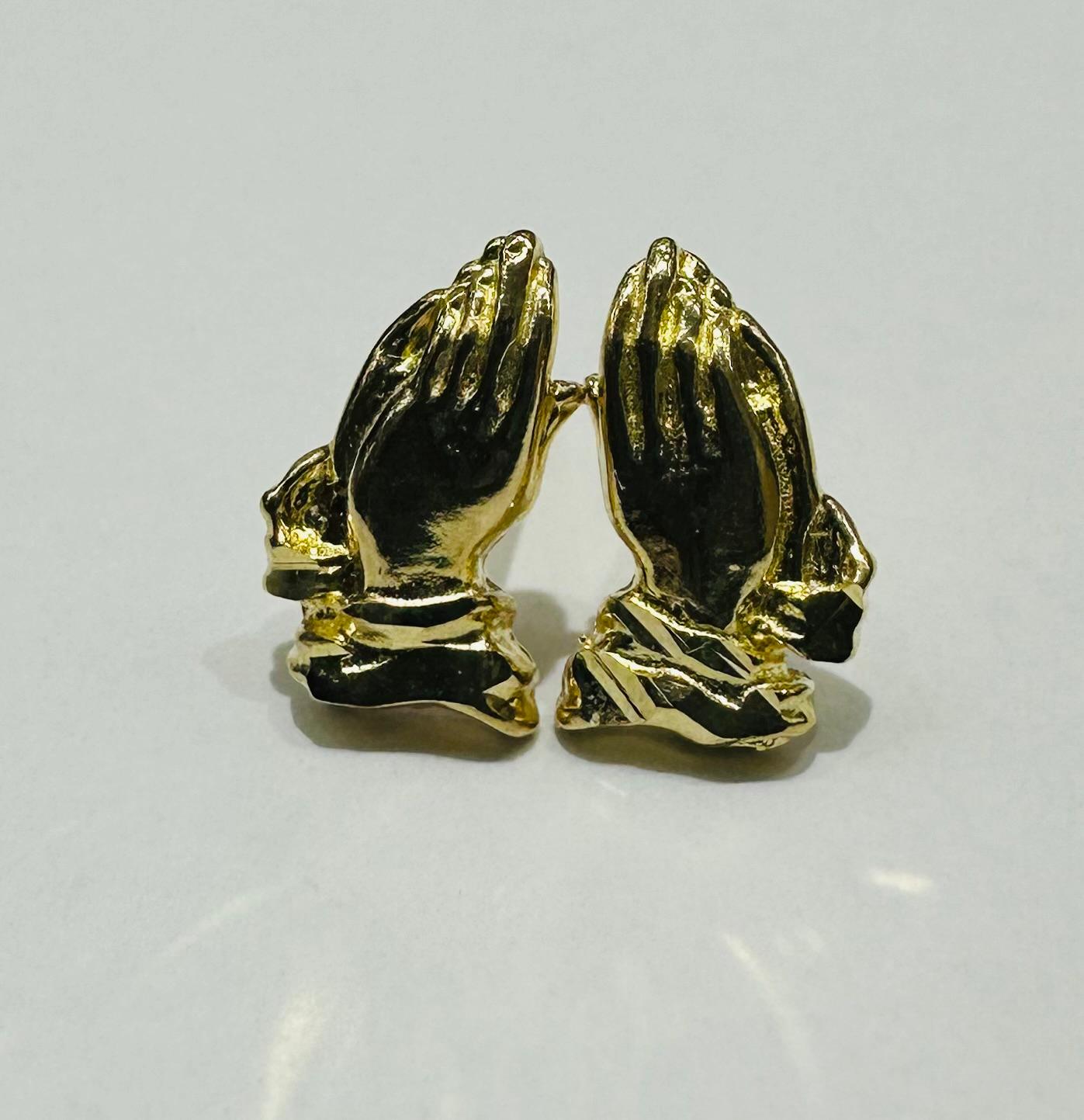 10K GOLD SMALL PRAYING HANDS STUD EARRINGS, WEIGHT: 1.0gm