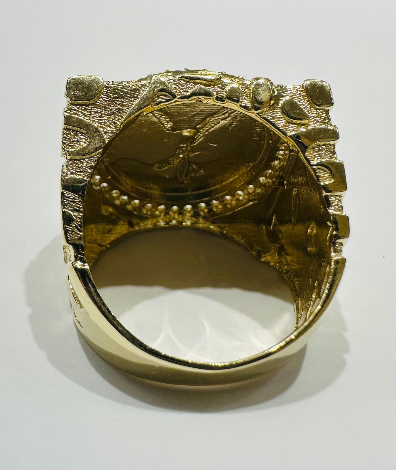 14K SOLID GOLD 50 PESOS CENTENARIO NUGGET RING WITH CZ STONES, WEIGHT: 17.1gm