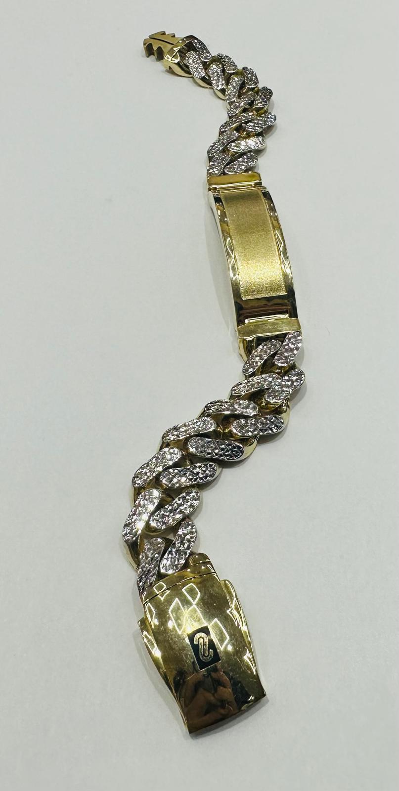 10K GOLD MONACO CHAIN BRACELET DIAMOND CUT WITH ID 10" 11.60mm, Weight: 28.3gm