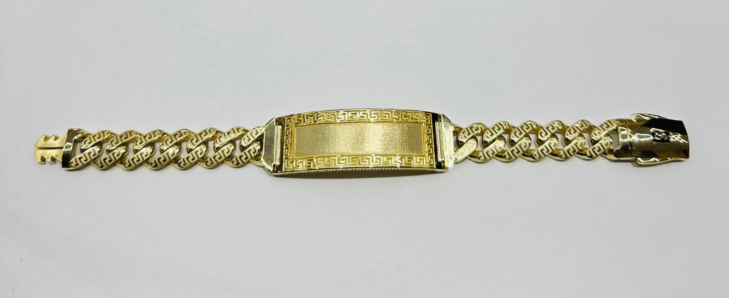 10K MEN'S MONACO CHAIN CLASSIC BRACELET WITH ID 8" 9.56mm, Weight: 24.7gm