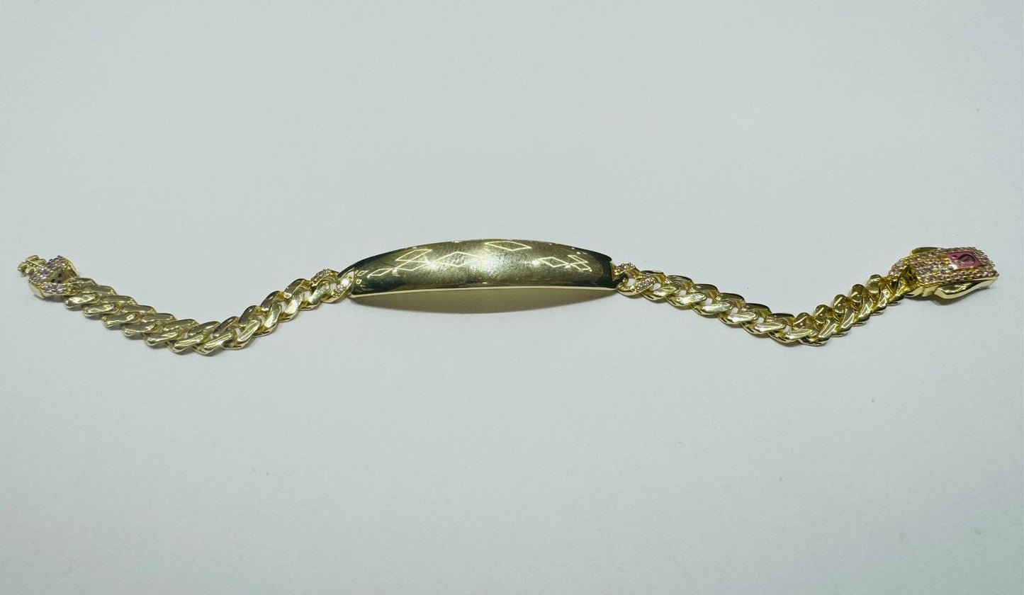 10K GOLD BABY MONACO BRACELET WITH ID, 5" WEIGHT 4.9 gm