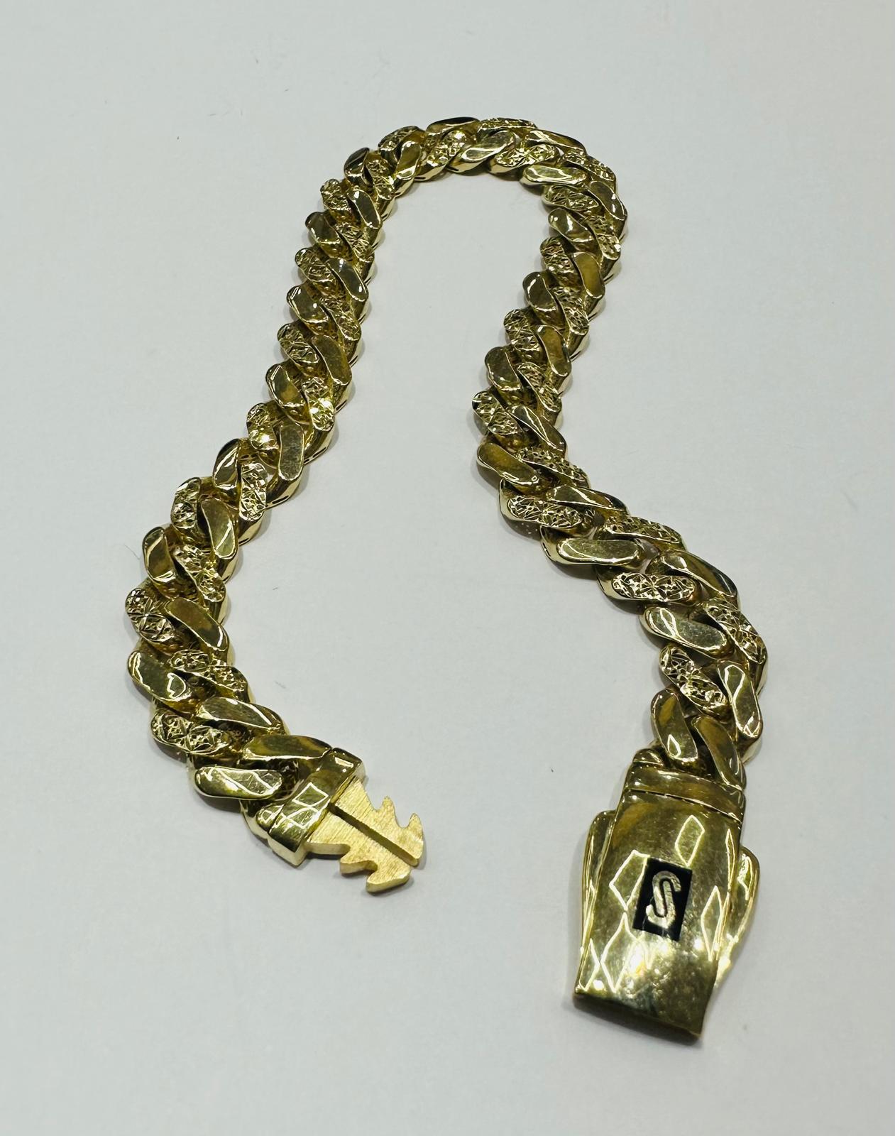 10K GOLD HOLLOW MONACO BRACELET WITH ID, 8" WEIGHT 9.1gm