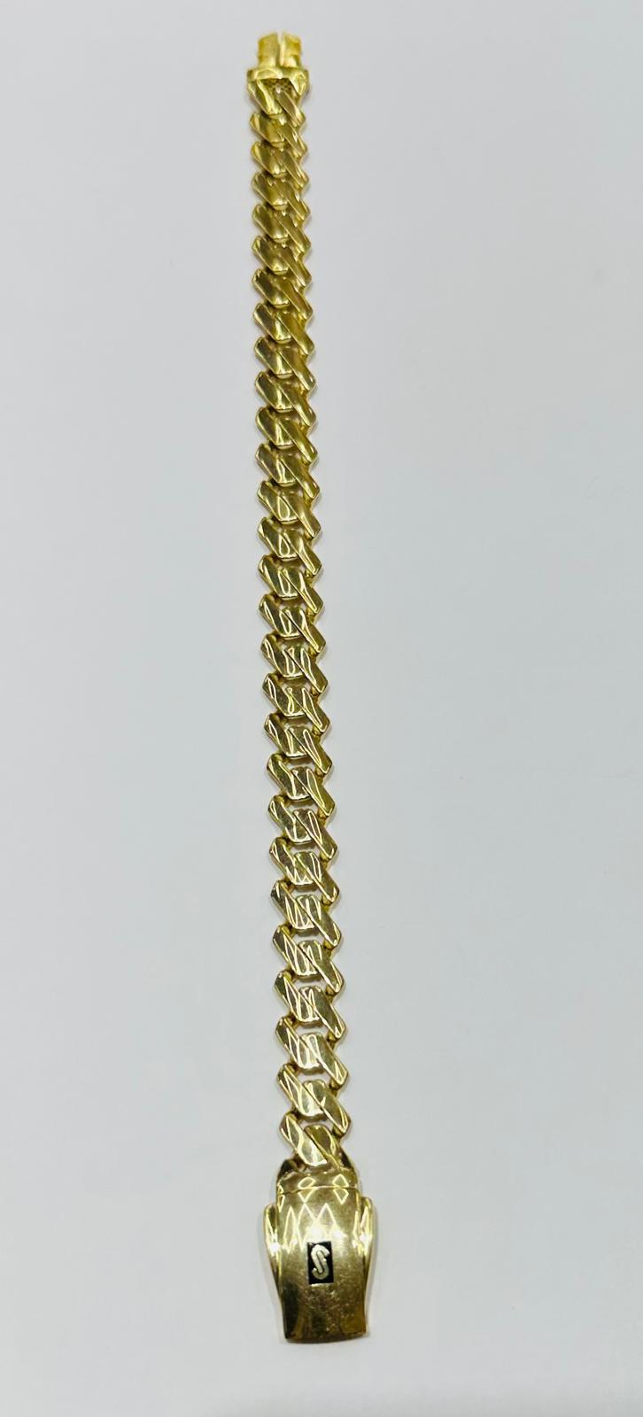 10K GOLD HOLLOW MONACO BRACELET WITH ID, 9" WEIGHT 14.3 gm