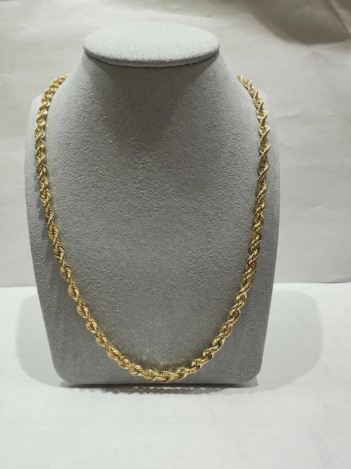 10K GOLD HOLLOW ROPE CHAIN 22" 4.55mm, 9.4gm