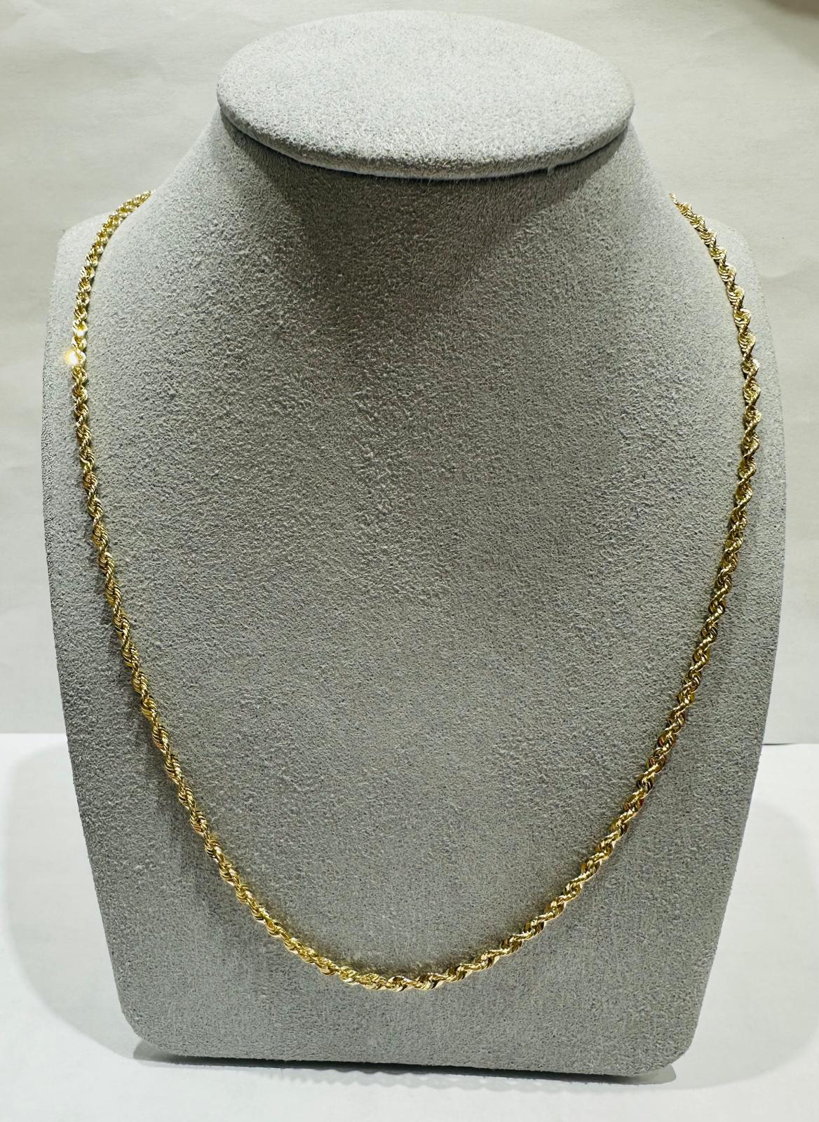10K HOLLOW ROPE CHAIN 20" 2.25mm, 2.4gm