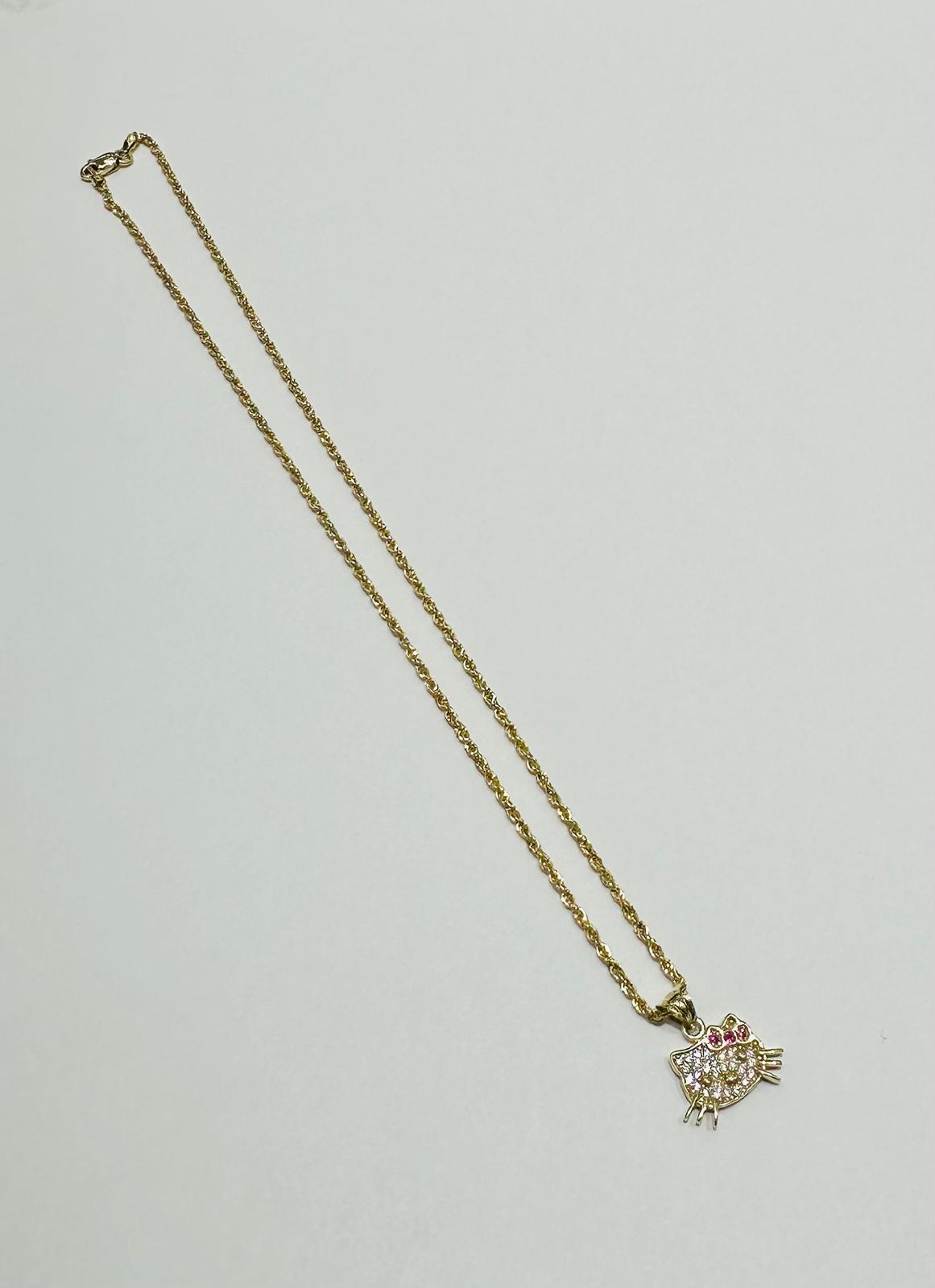 10K GOLD ROPE CHAIN WITH KITTY PENDANT