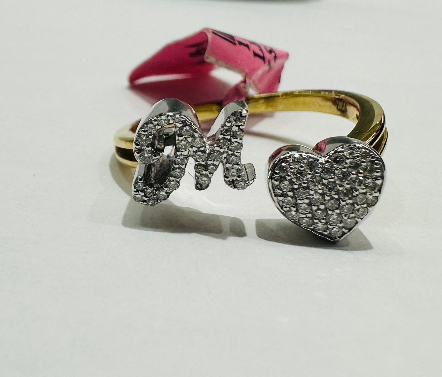 10K YELLOW GOLD NATURAL DIAMOND LETTER "M" RING 0.25CT, SIZE-7.5, 3.8gm