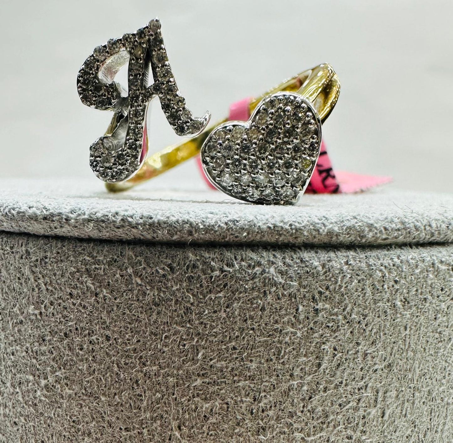 10K YELLOW GOLD NATURAL DIAMOND LETTER "A" RING 0.25CT, SIZE-6, 4.0gm