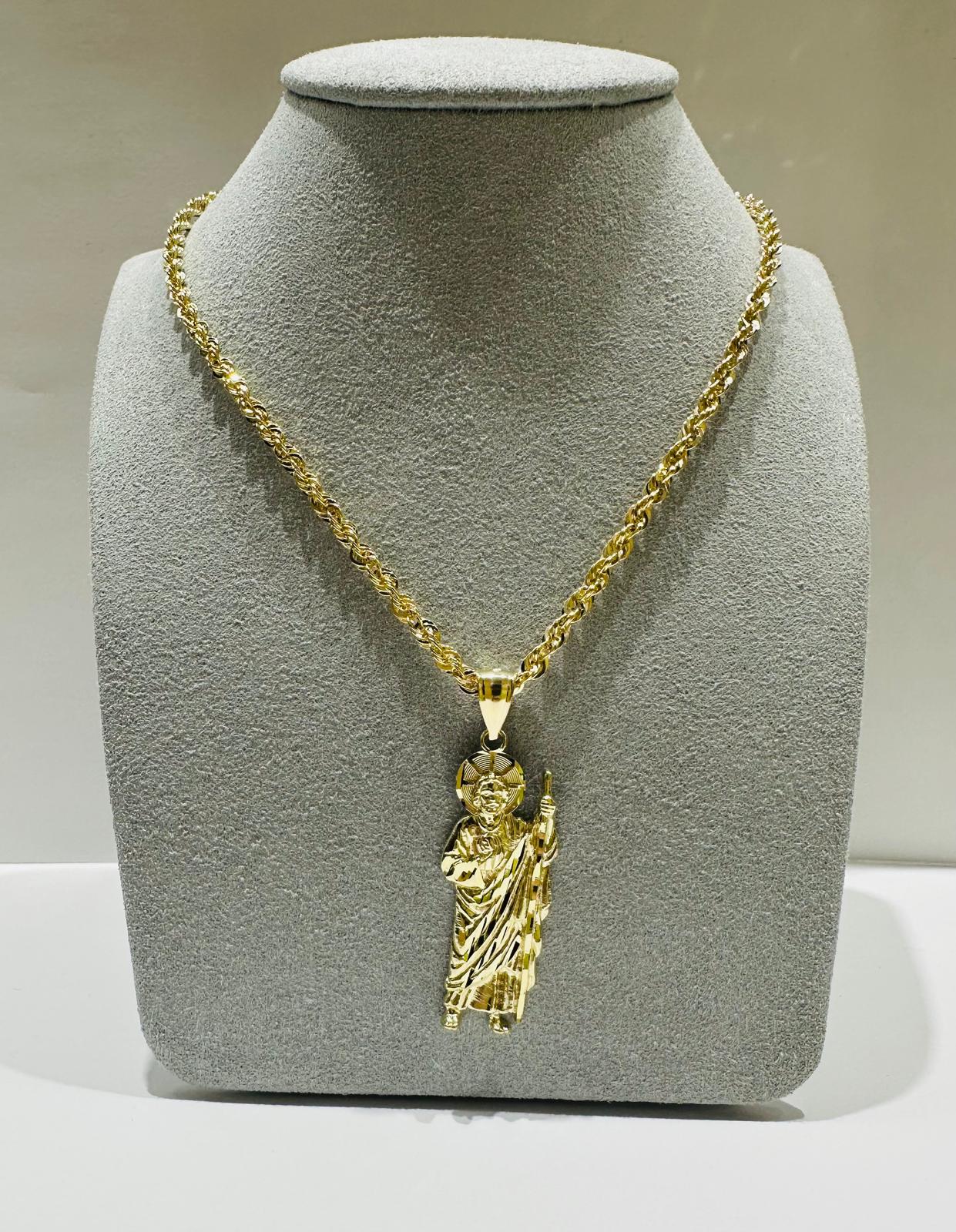 10K GOLD ROPE CHAIN 20" WITH SAINT JUDE PENDANT, WEIGHT: 7.7gm
