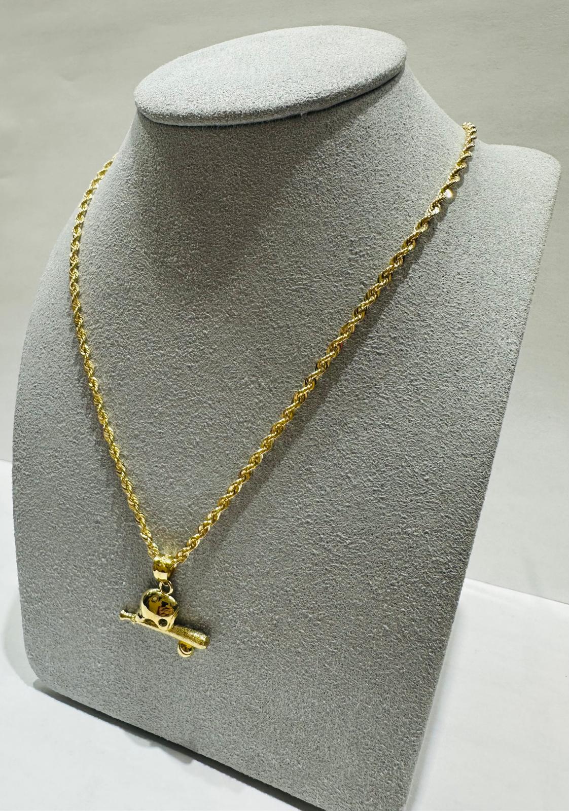 10K GOLD ROPE CHAIN (22", 2.6gm) WITH BASE BALL KIT PENDANT(1.5gm)