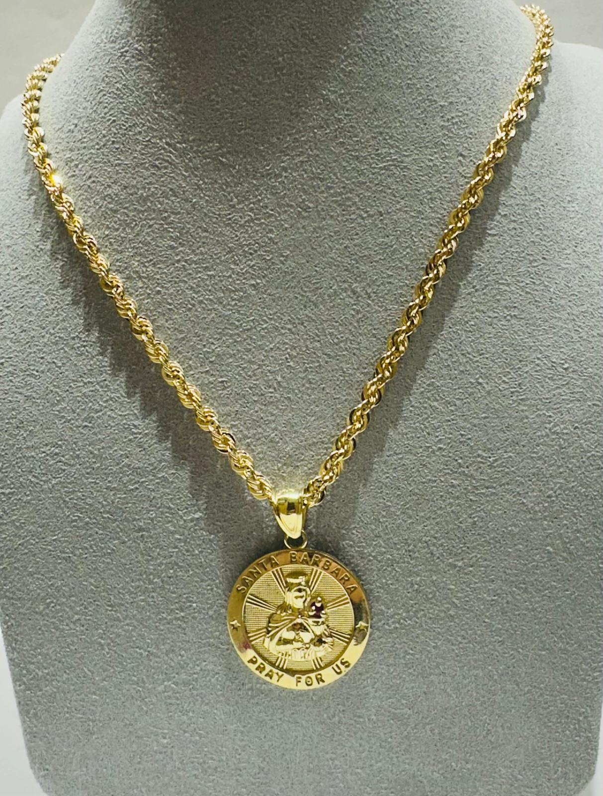 10K GOLD ROPE CHAIN (20", 2.7gm) WITH SANTA BARBARA PENDANT(4.9gm)