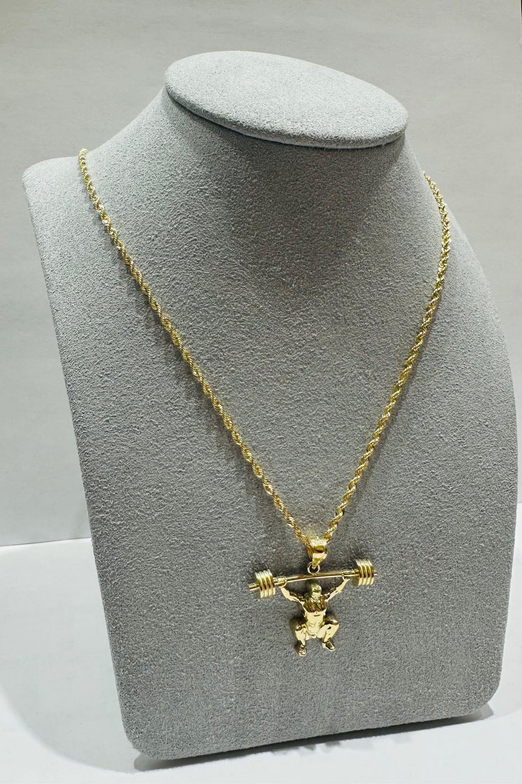 10K GOLD ROPE CHAIN (24", 1.9gm) WITH WEIGHT LIFTER PENDANT(2.0gm)