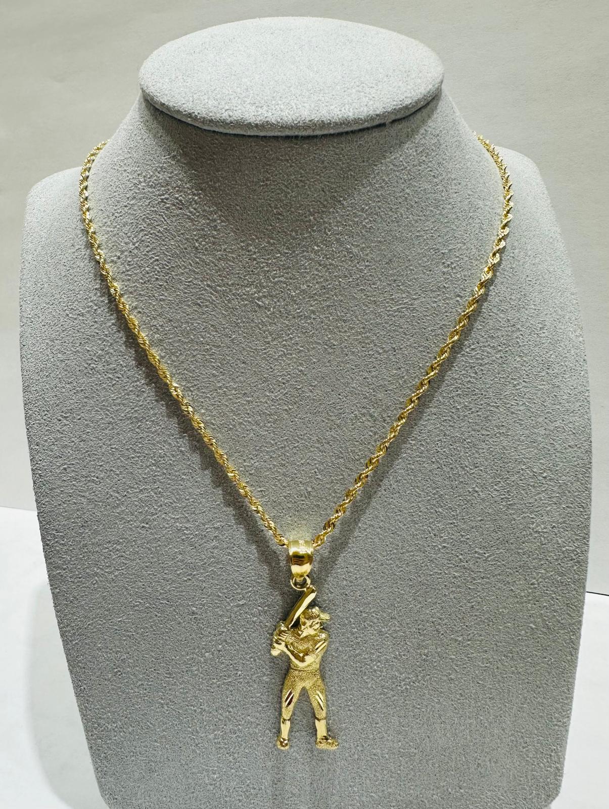 10K GOLD ROPE CHAIN (22", 2.0gm) WITH CRICKET BAT PENDANT(2.0gm)