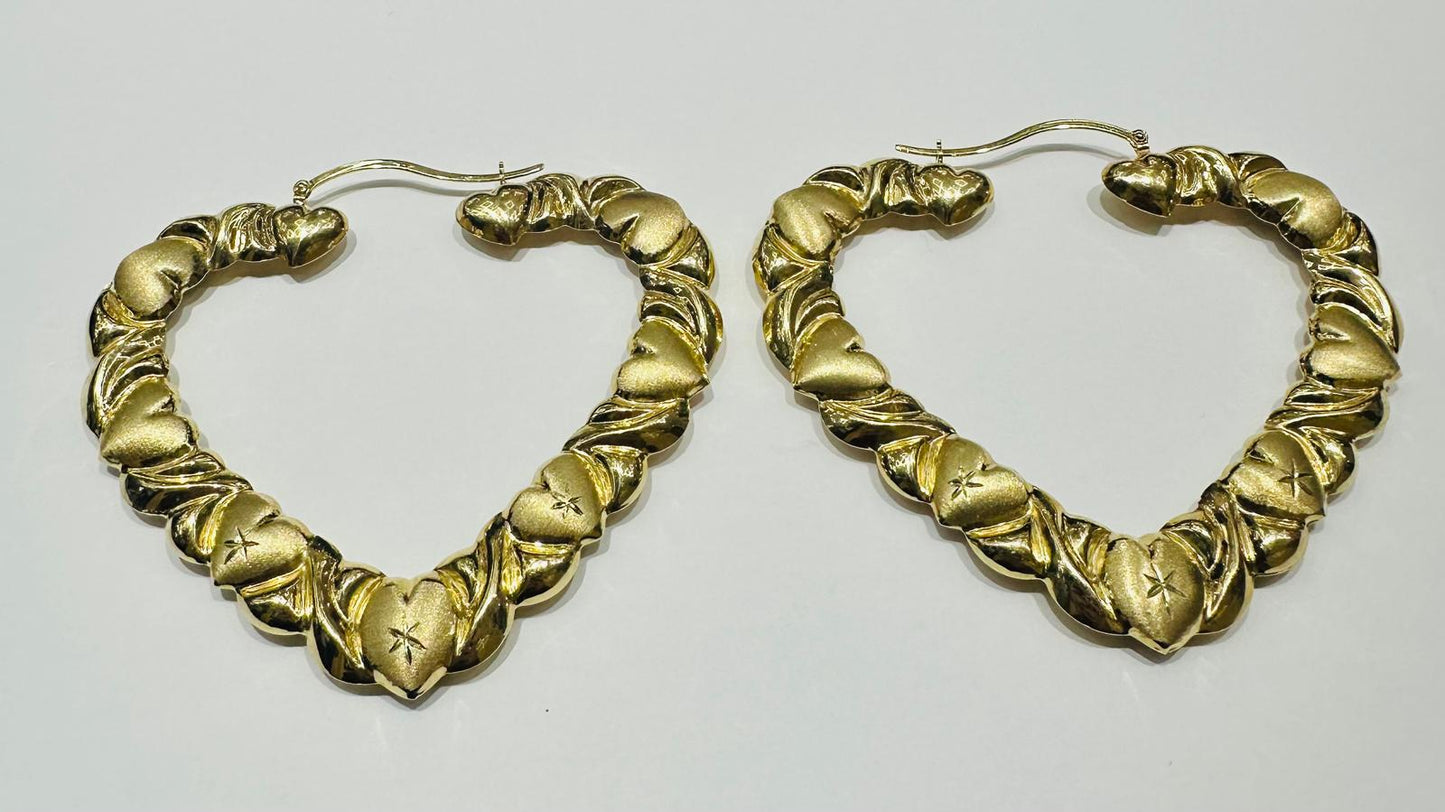 10K GOLD HEART SHAPED HOOP EARRINGS, WEIGHT: 14.0gm