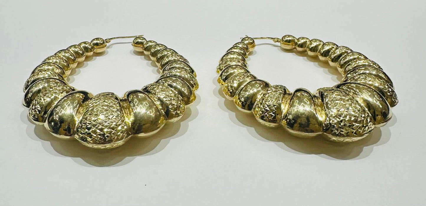 10K GOLD SHRIMP HOOP EARRINGS, WEIGHT: 14.8gm