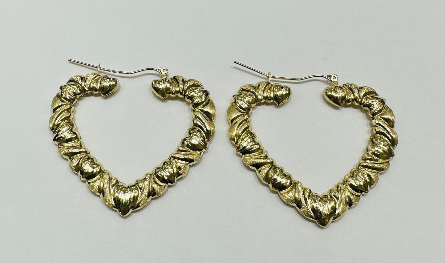 10K YELLOW GOLD HEART SHAPED HOOP EARRINGS, WEIGHT: 14.0gm