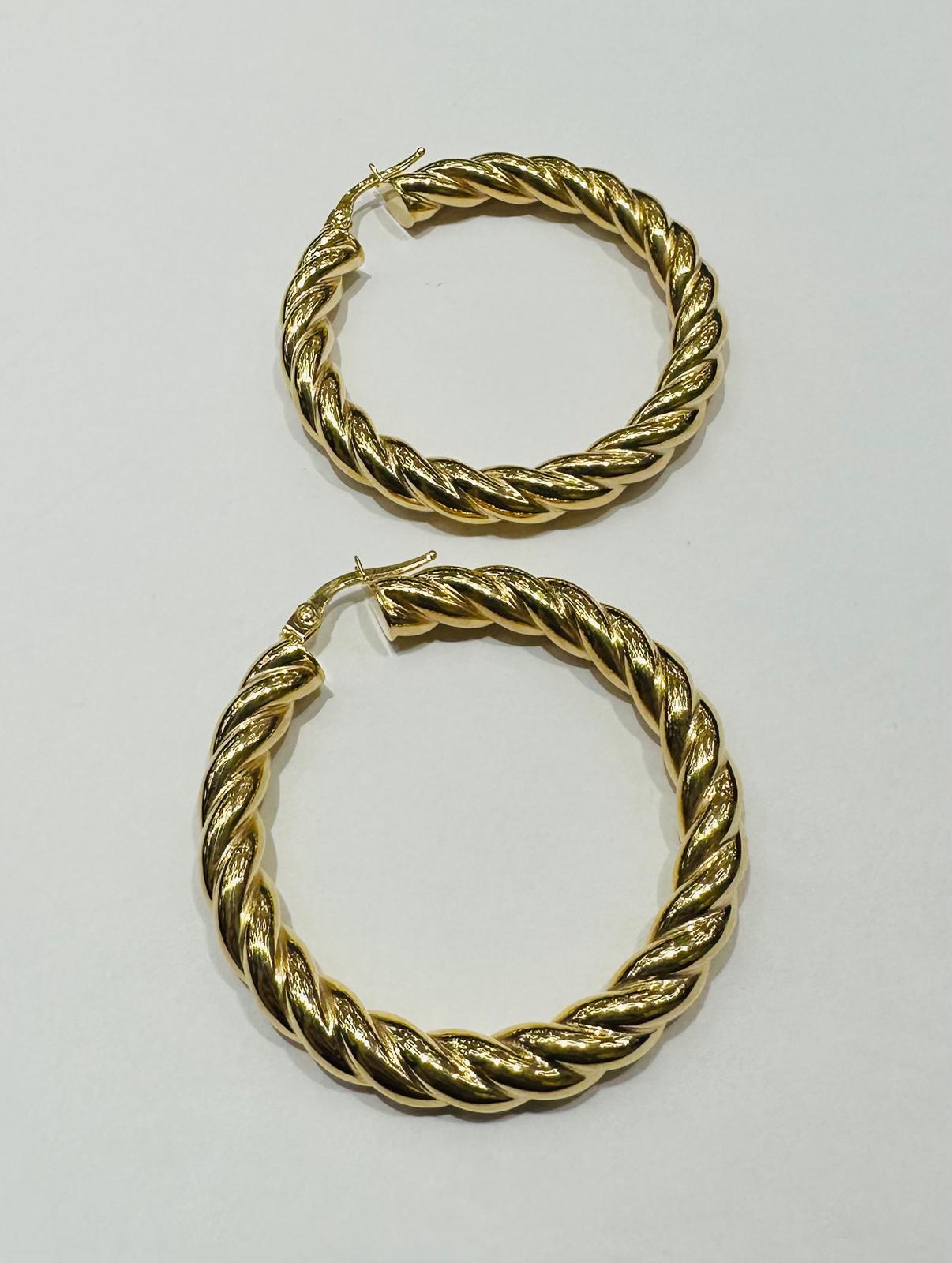 10K YELLOW GOLD TWIST HOOP EARRINGS, WEIGHT: 5.1gm
