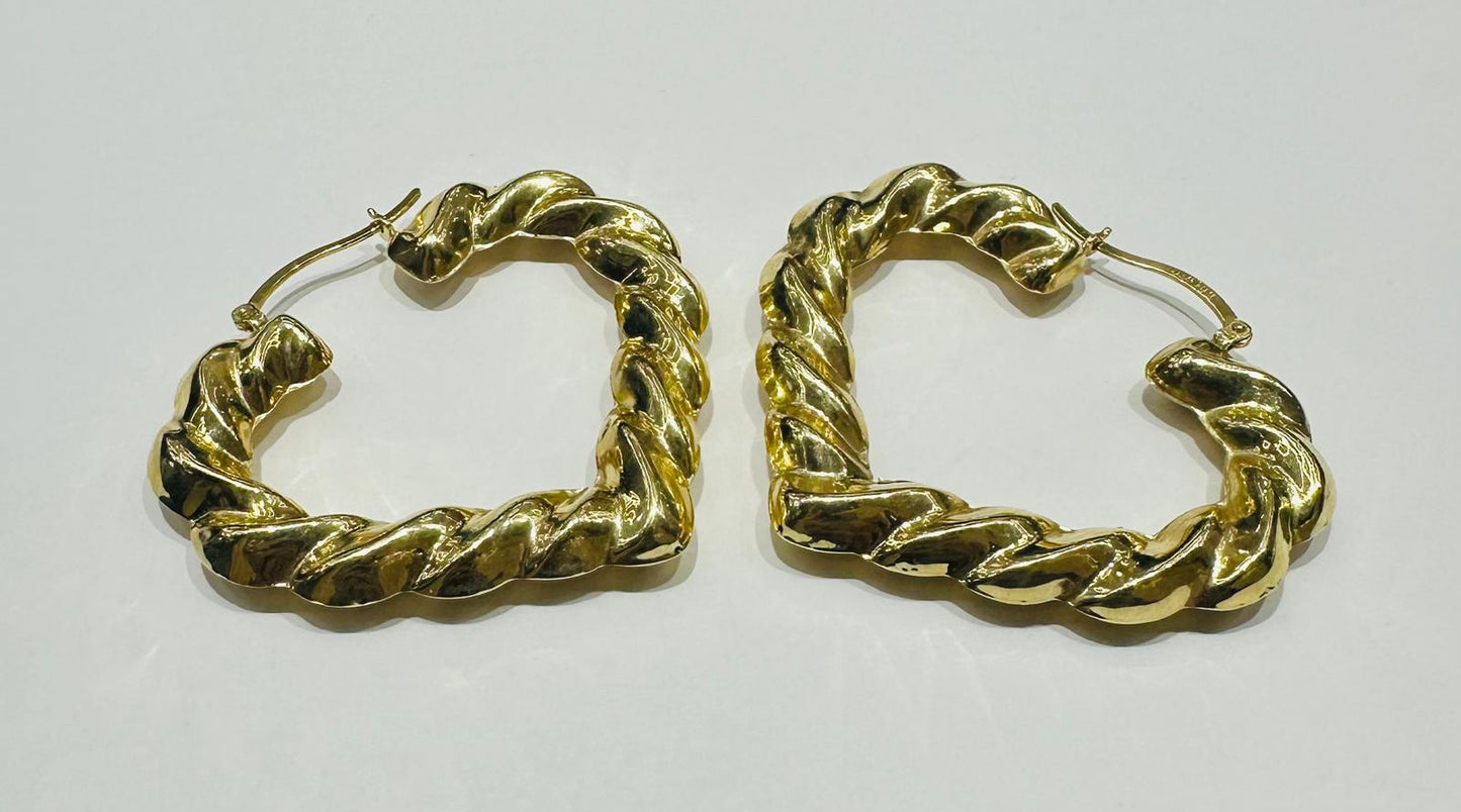 10K YELLOW GOLD HEART SHAPED HOOP EARRINGS, WEIGHT: 7.8gm