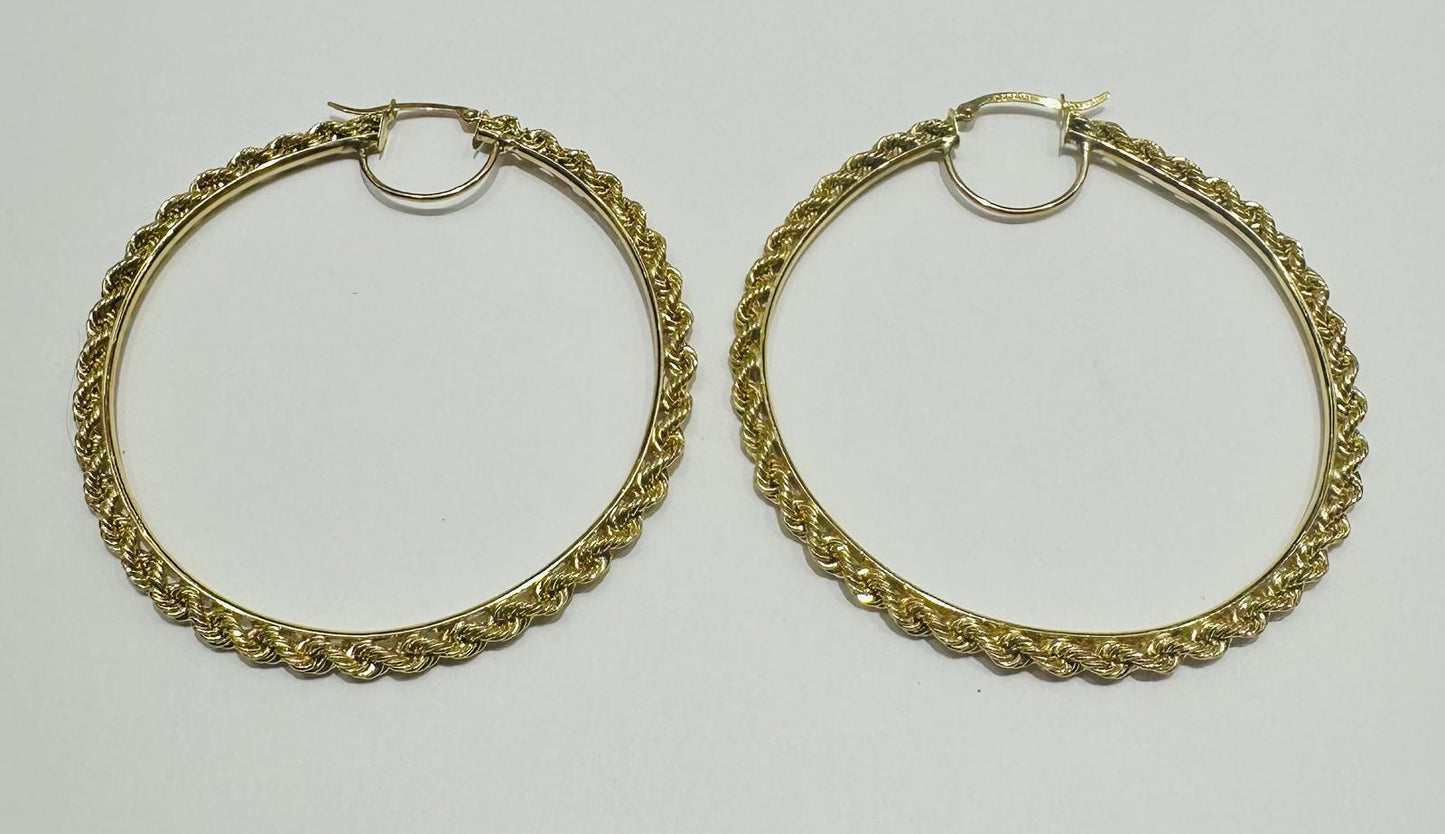 10K GOLD ROPE ROUND HOOP EARRINGS, WEIGHT: 8.4gm