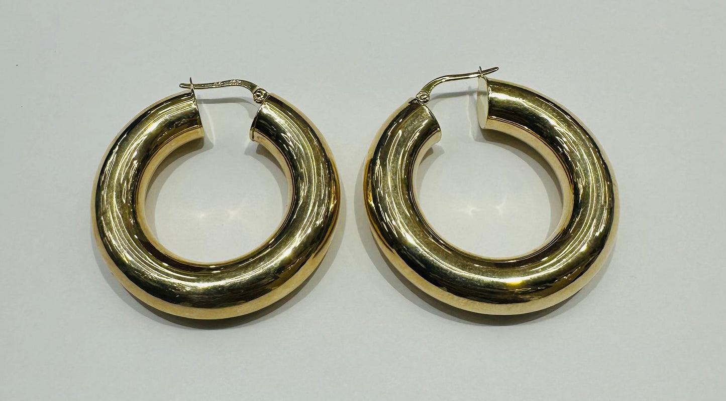 10K YELLOW GOLD TUBE HOOP EARRINGS, WEIGHT: 6.8gm