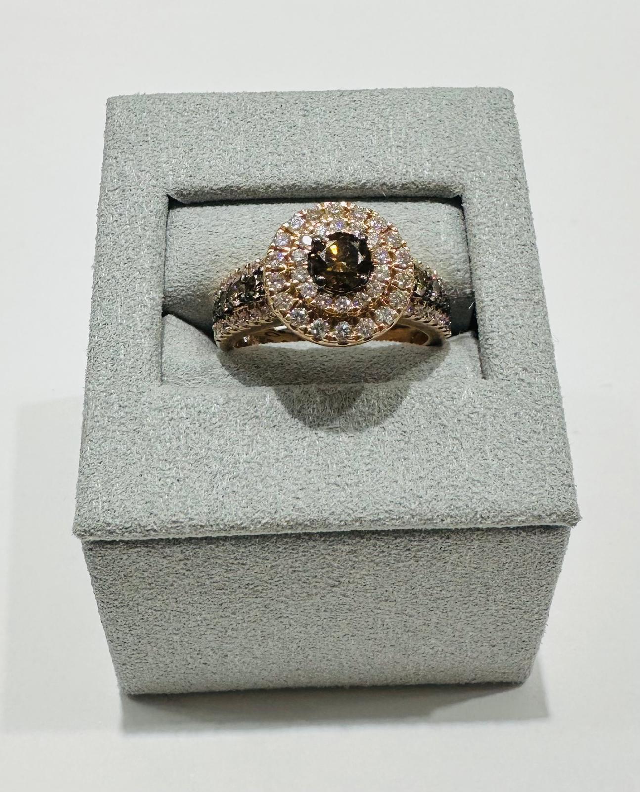 14K ROSE GOLD WHITE & CHOCOLATE NATURAL DIAMONDS RING 7.3gm