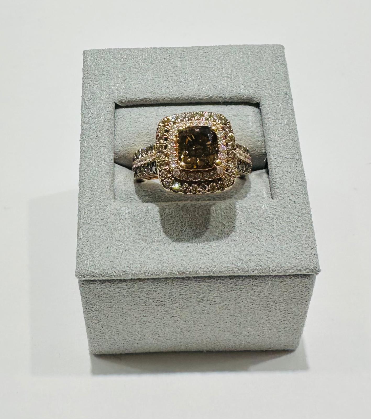 14K ROSE GOLD WHITE & CHOCOLATE NATURAL DIAMONDS RING 8.4gm