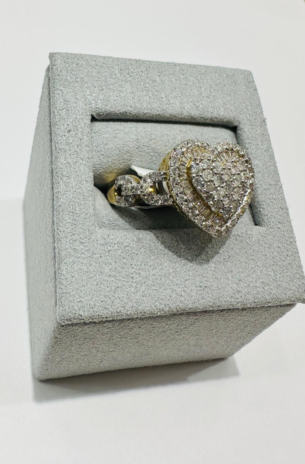 10K GOLD HEART NATURAL DIAMONDS RING 1CT, 5.1gm