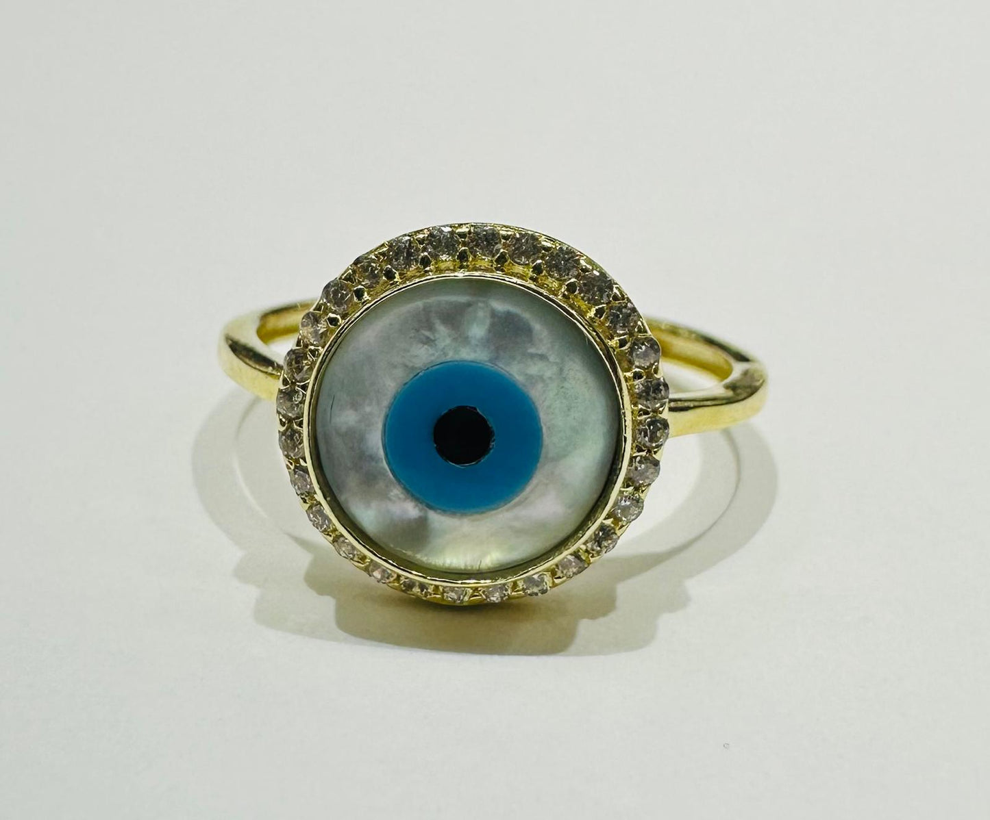 10K GOLD EVIL EYE BLUE CZ RING, WEIGHT: 2.5gm