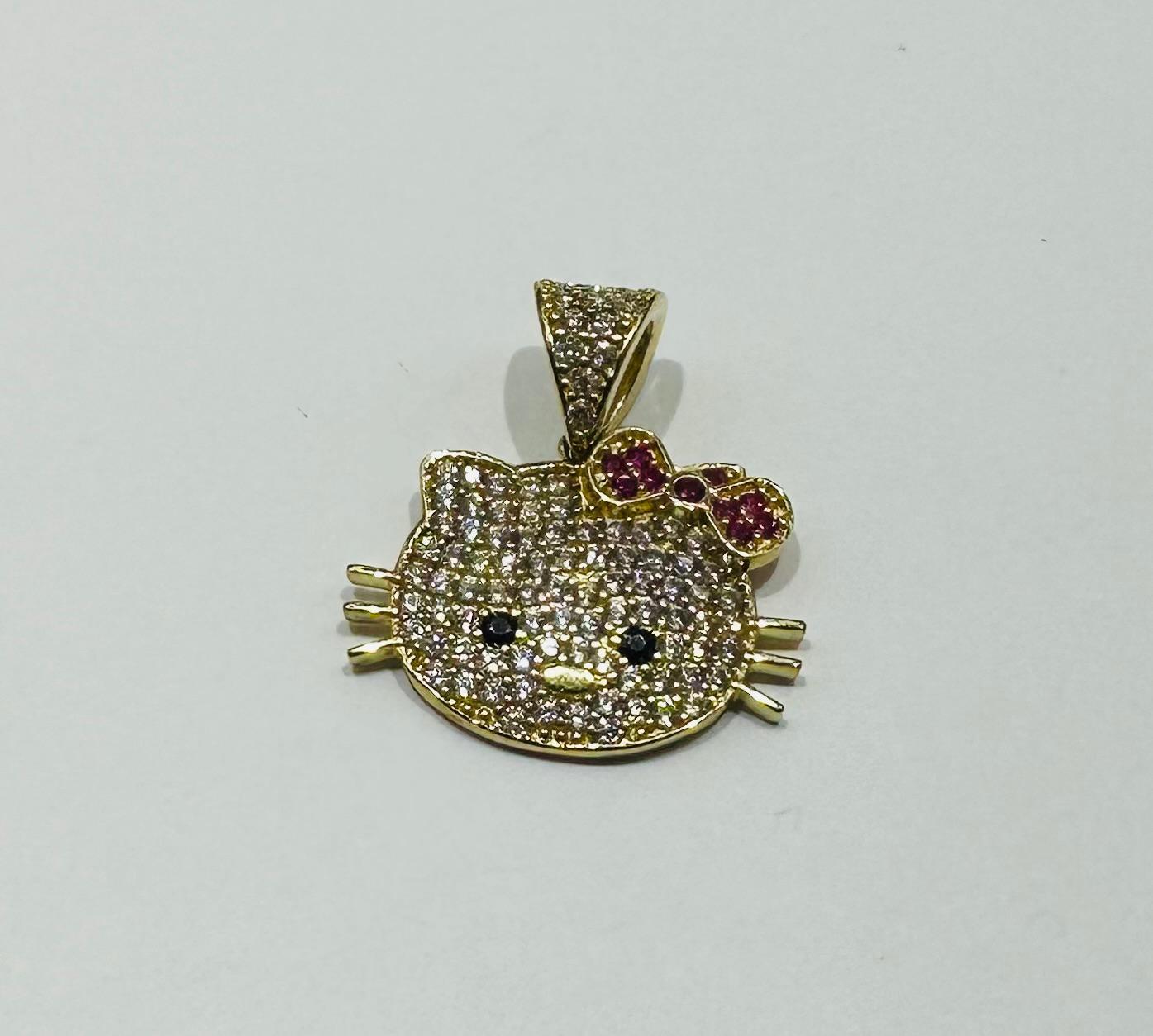 10K GOLD KITTY CZ STONE PENDANT, WEIGHT: 2.0gm
