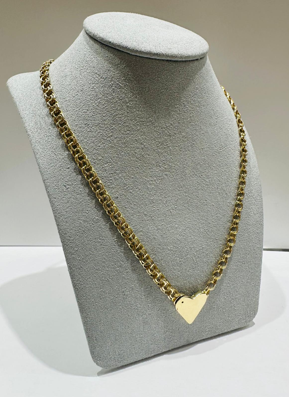 10K GOLD CHINO LINK CHAIN WITH HEART 20" 5.10mm, 19.3gm