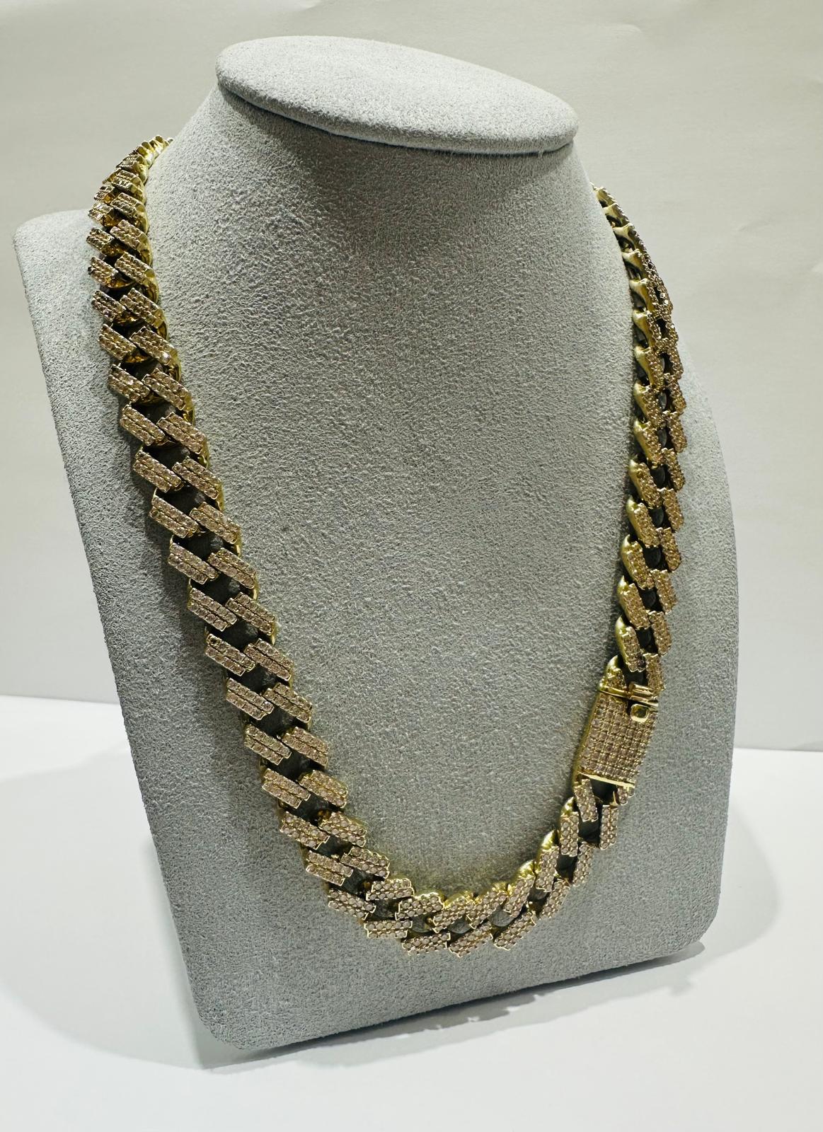 10K GOLD MIAMI CUBAN LINK CHAIN WITH CZ STONE 20" 11.20mm, 98.1gm