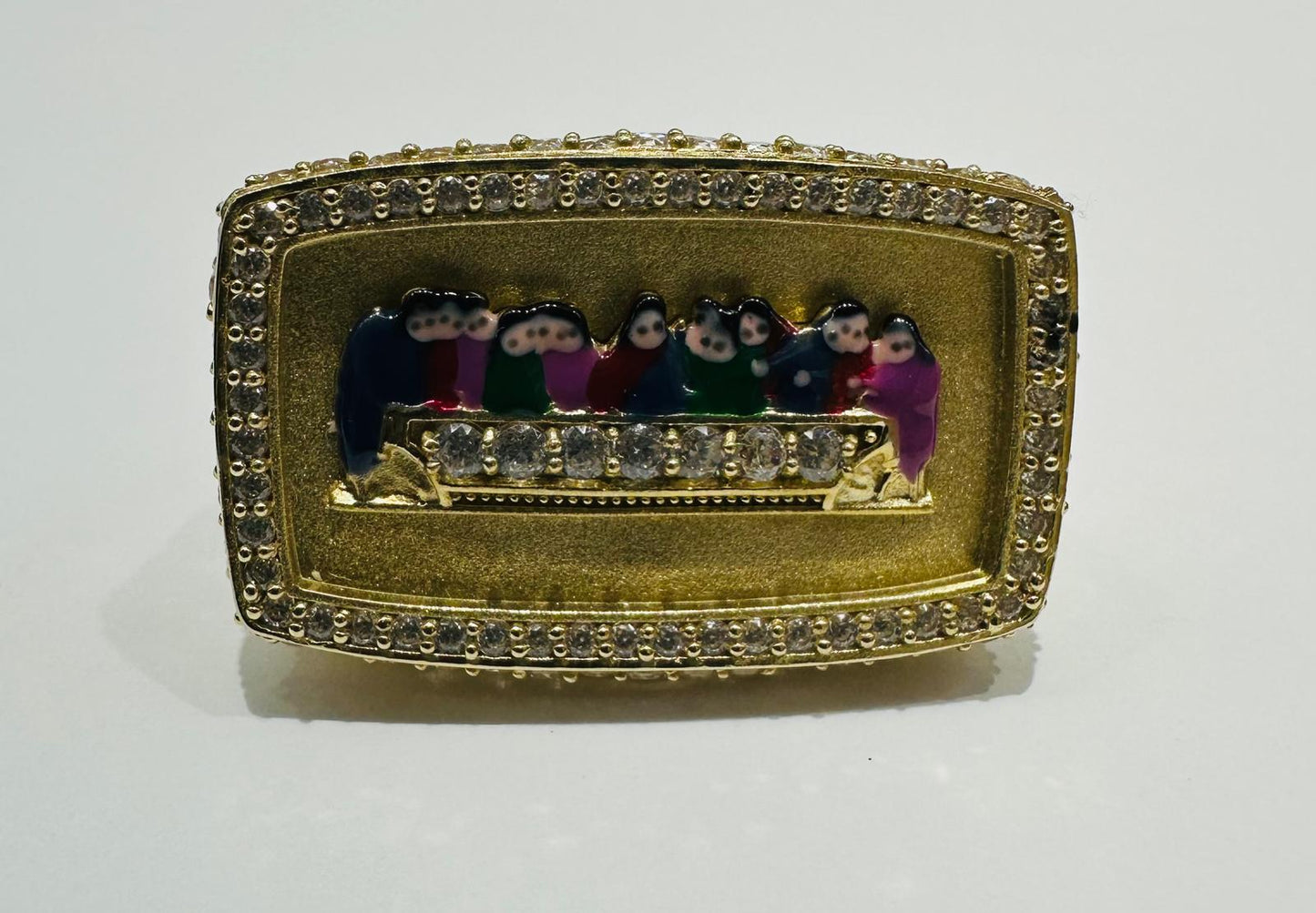 10K GOLD LAST SUPPER RING WITH CZ STONES, SIZE: 10.0, WEIGHT: 8.4gm