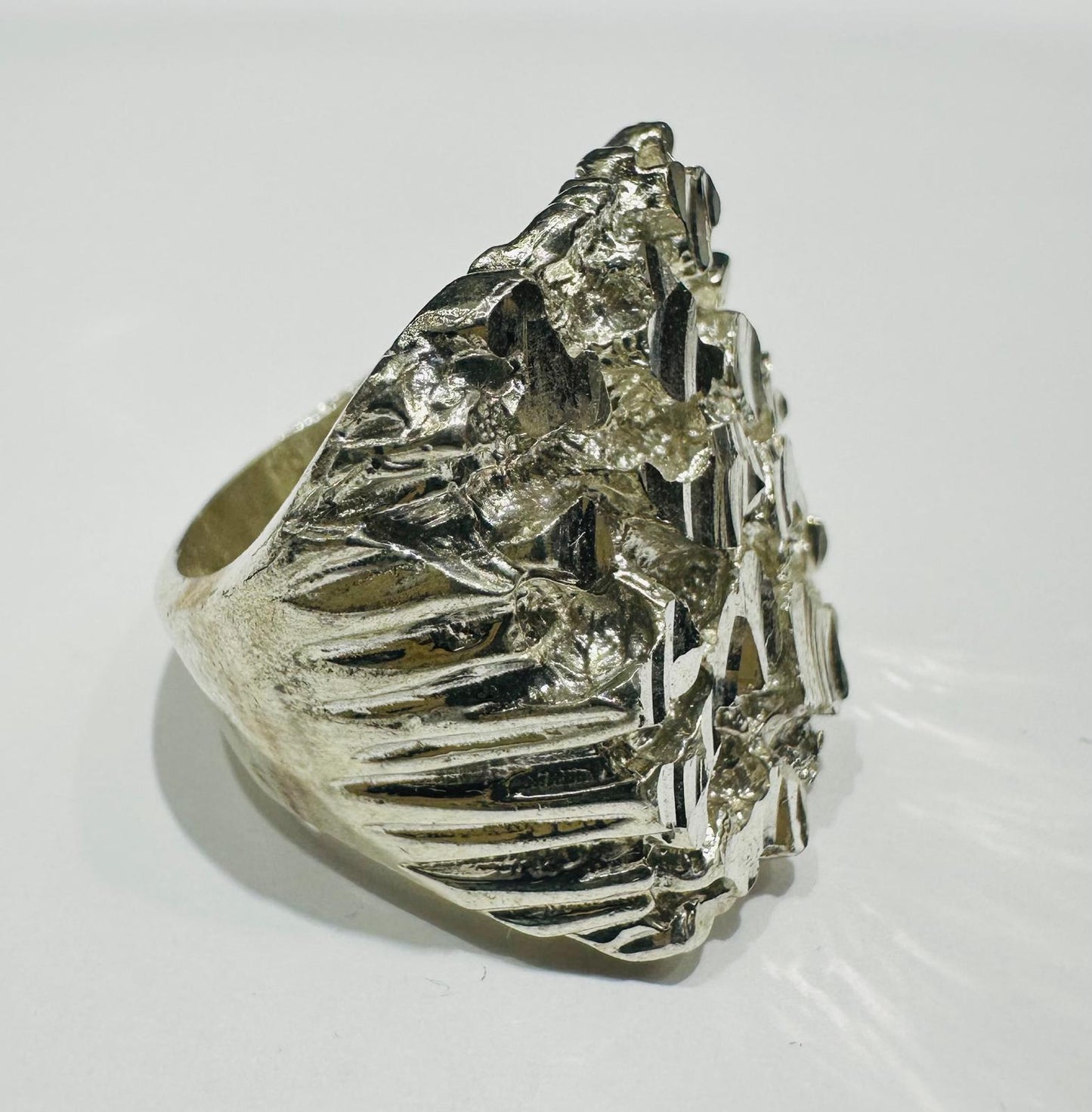 SILVER NUGGET RING, SIZE: 10.2, WEIGHT: 16.7gm