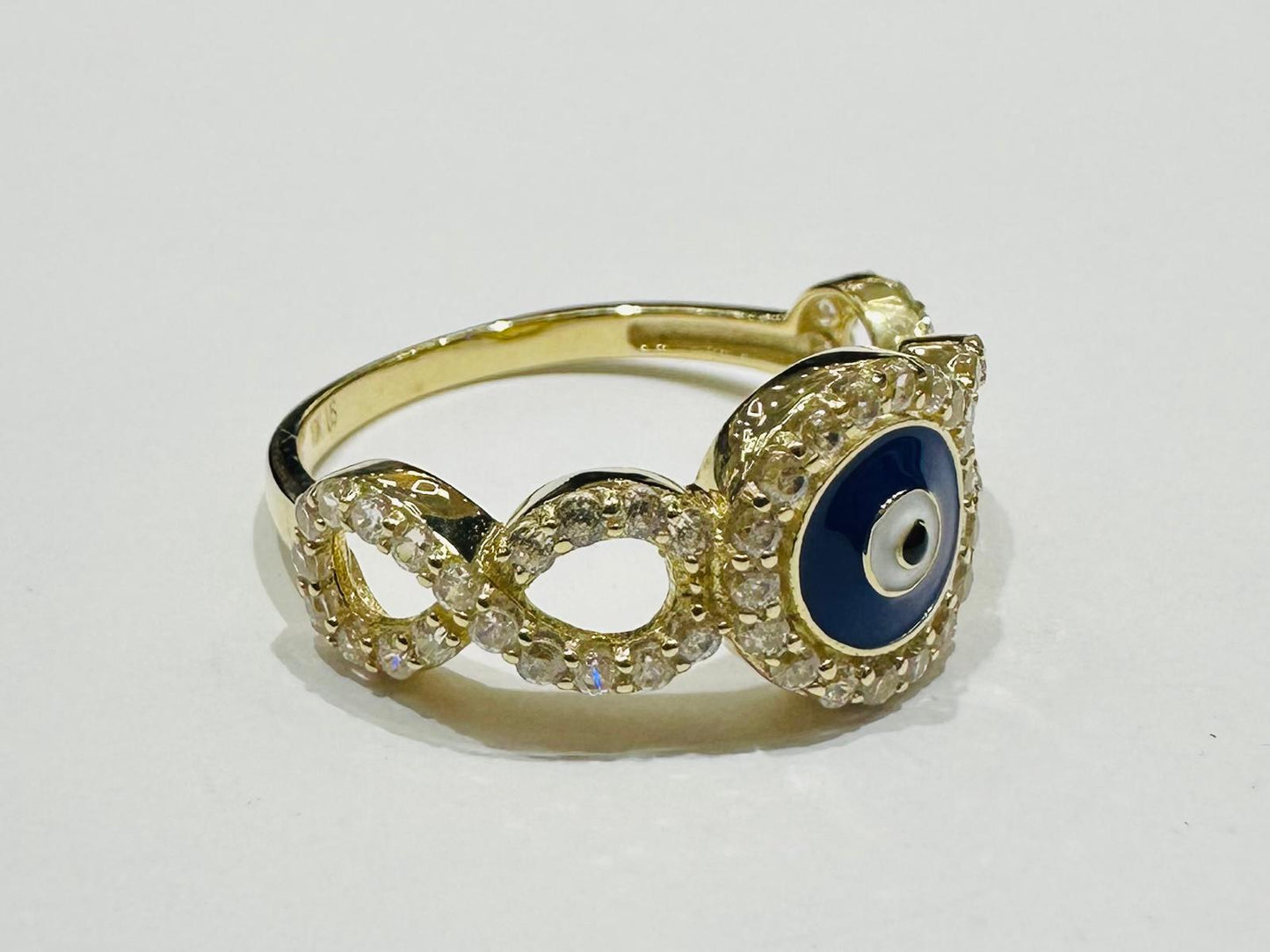10K GOLD EVIL EYE RING WITH CZ STONES -WEIGHT: 2.5gm
