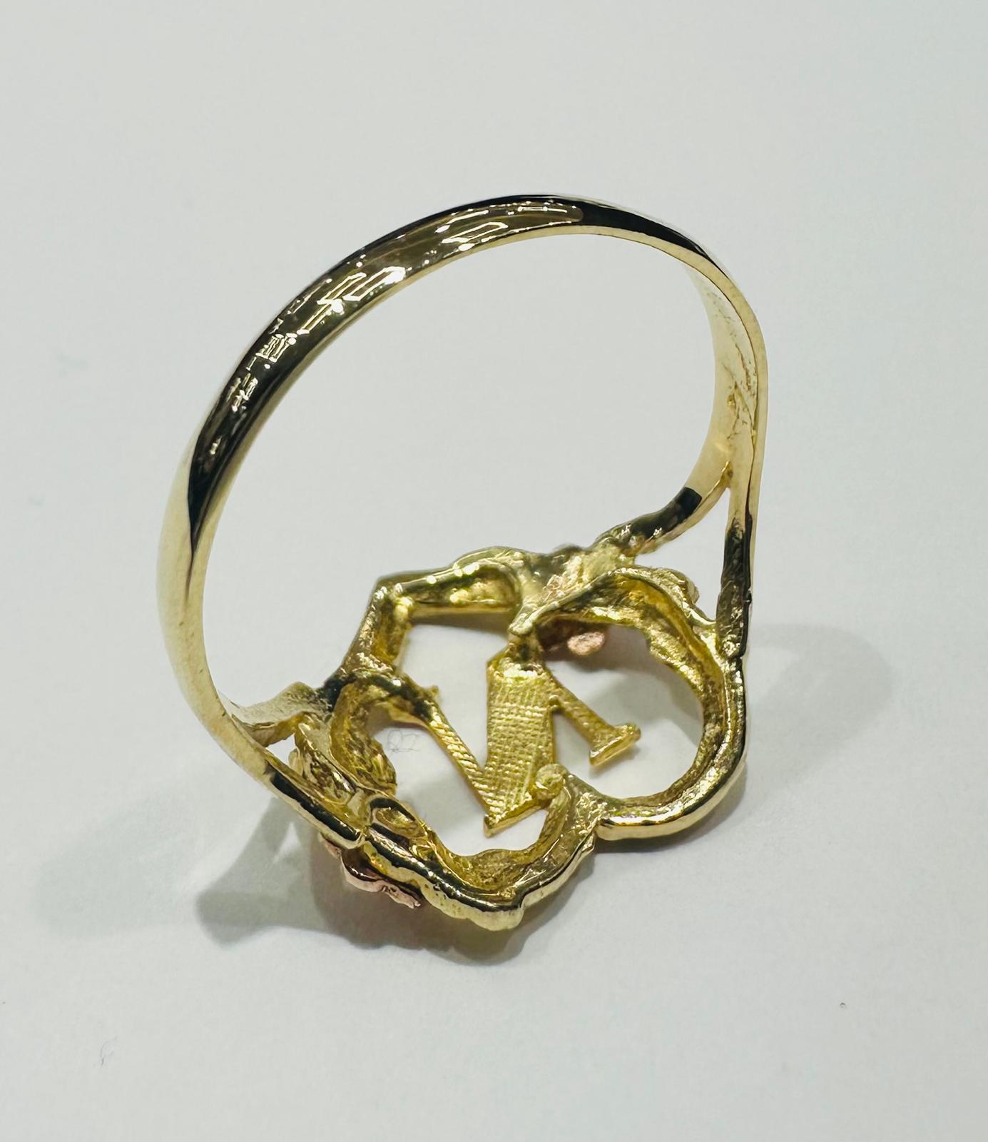 10K GOLD TWO TONED INITIAL LETTER "N" RING -WEIGHT: 1.6gm