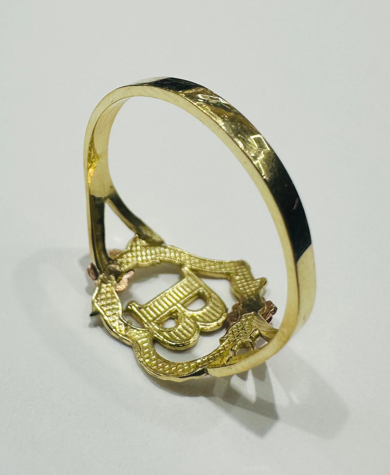 10K GOLD TWO TONED INITIAL LETTER "B" RING -WEIGHT: 1.8gm