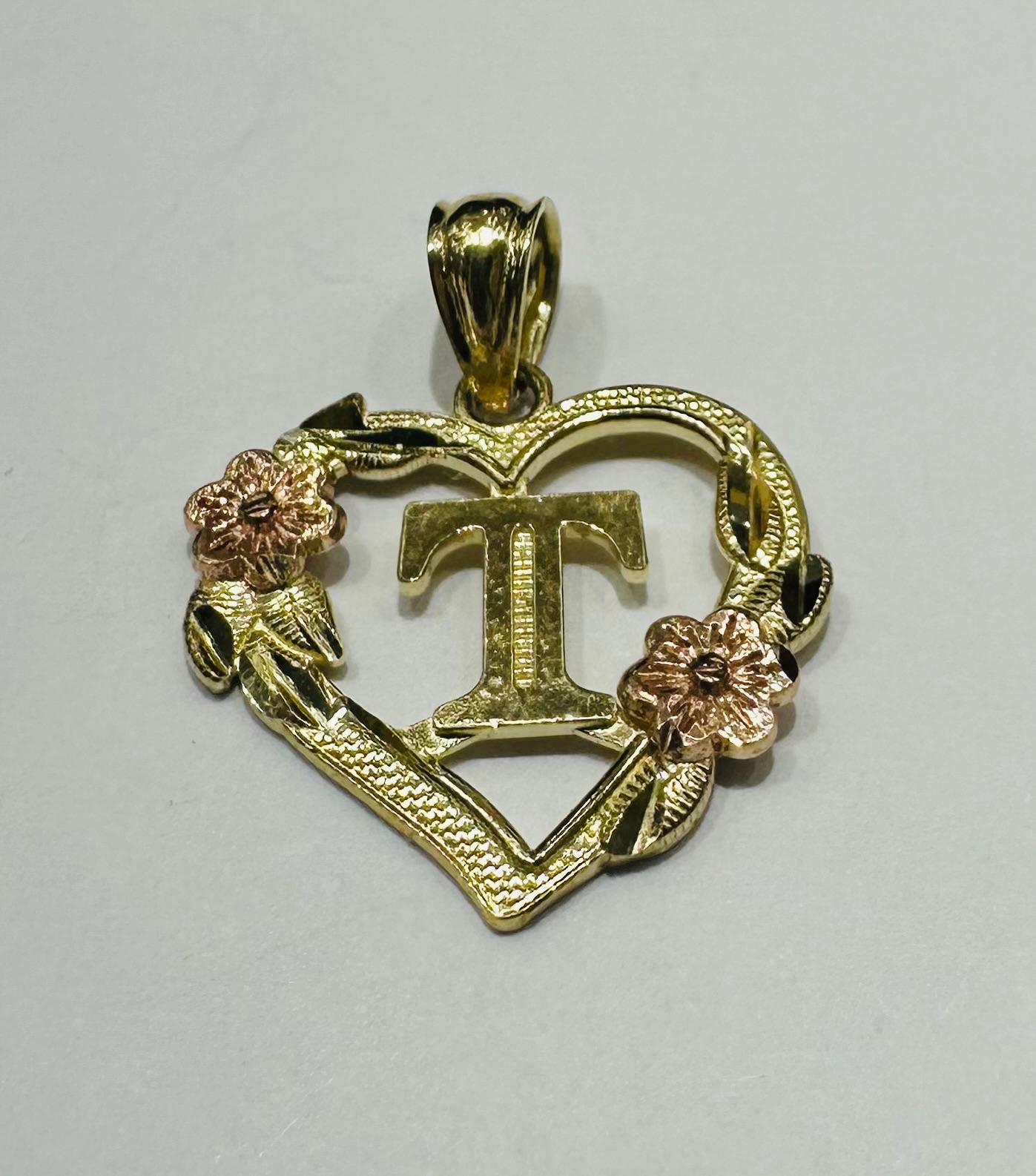 10K GOLD TWO TONED INITIAL LETTER "T" PENDANT