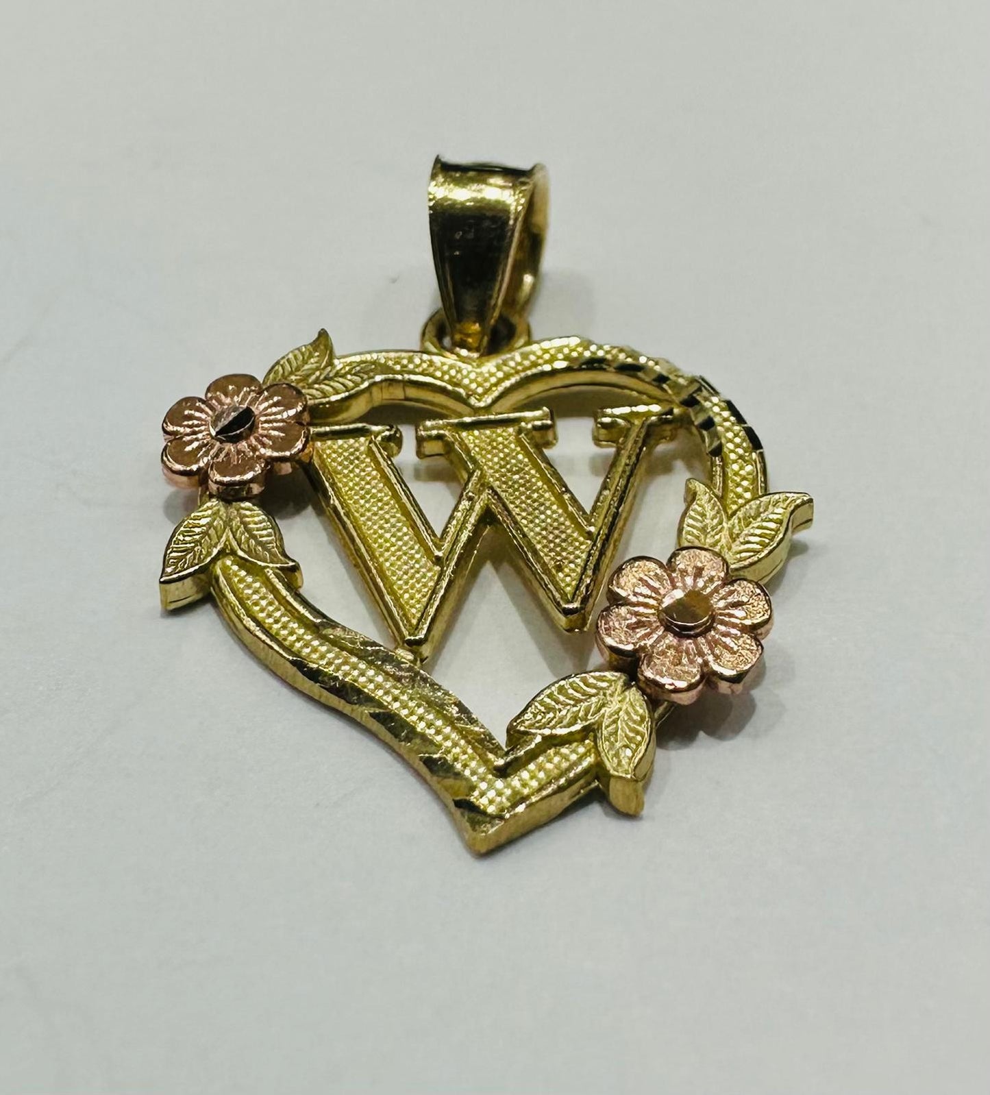 10K GOLD TWO TONED INITIAL LETTER "W" PENDANT