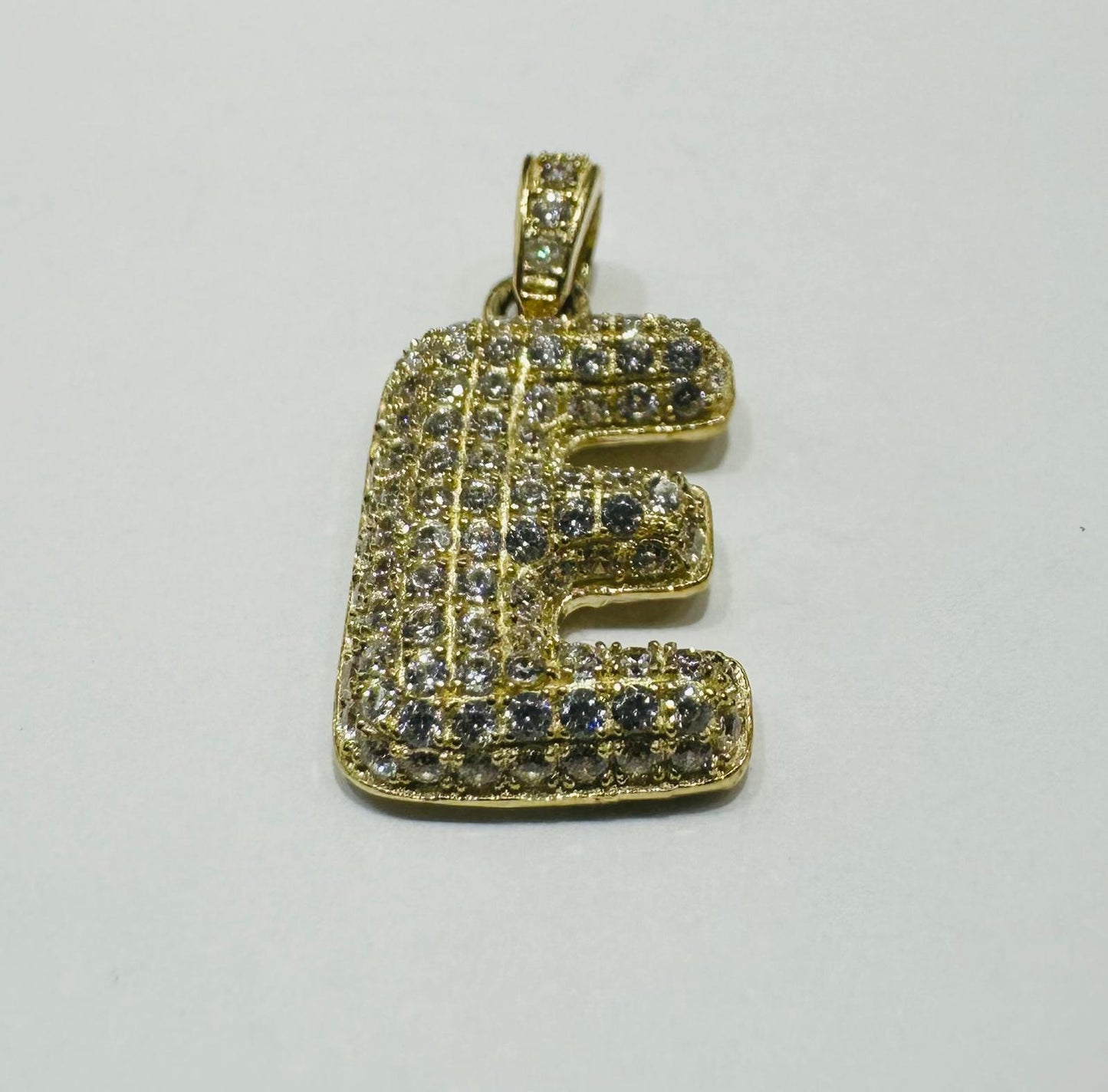10K GOLD CZ STONE INITIAL LETTER "E" PENDANT