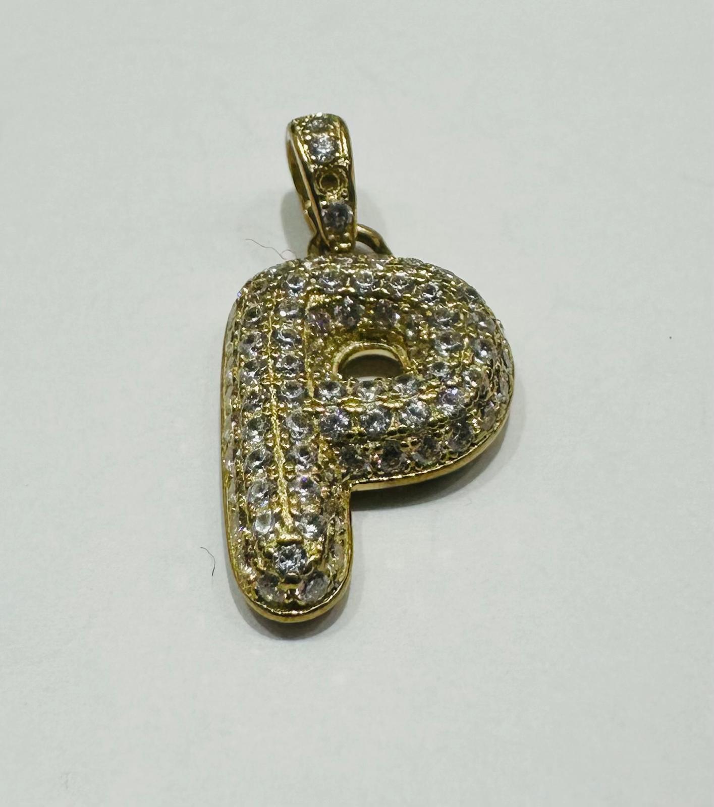 10K GOLD CZ STONE INITIAL LETTER "P" PENDANT
