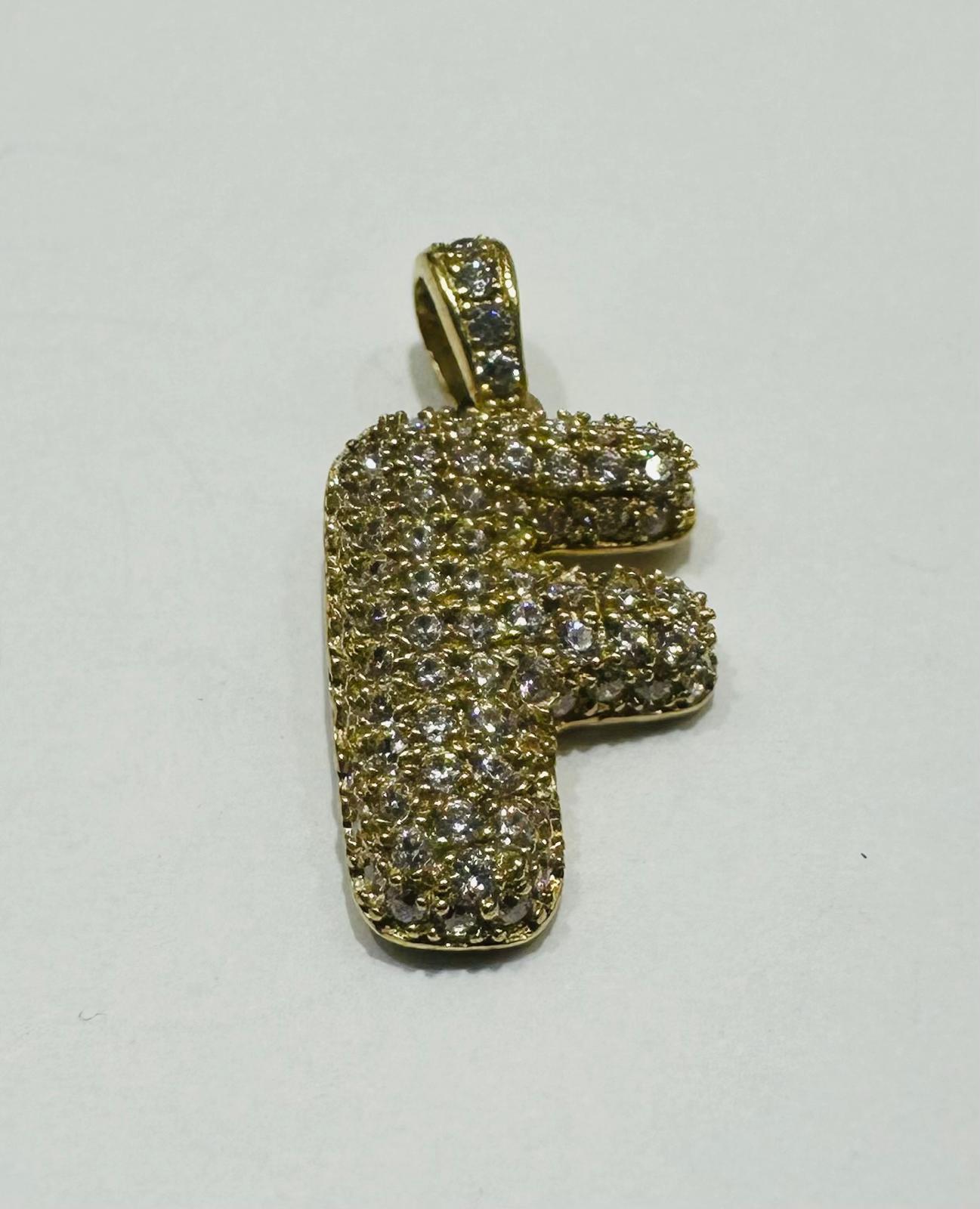 10K GOLD CZ STONE INITIAL LETTER "F" PENDANT